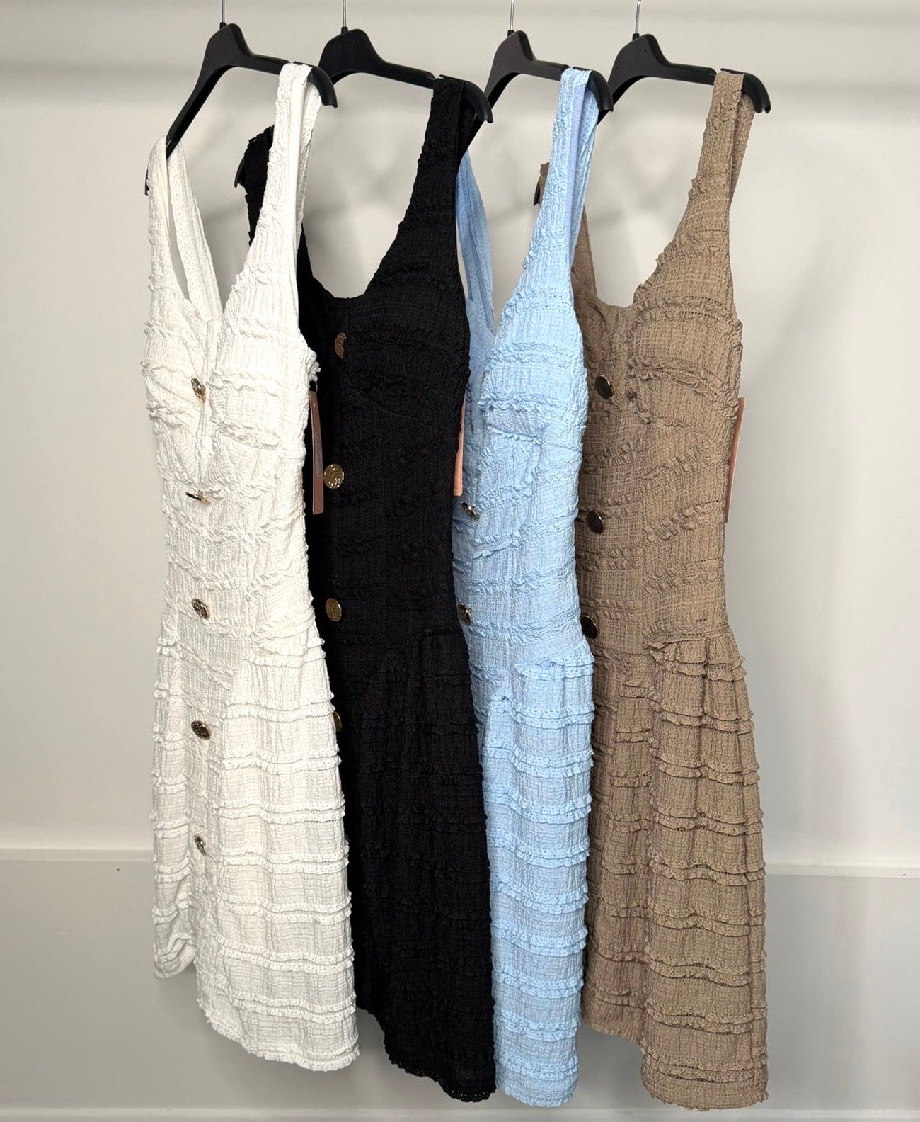 Gold Button Detail Waist Cinching Stretchy Dress