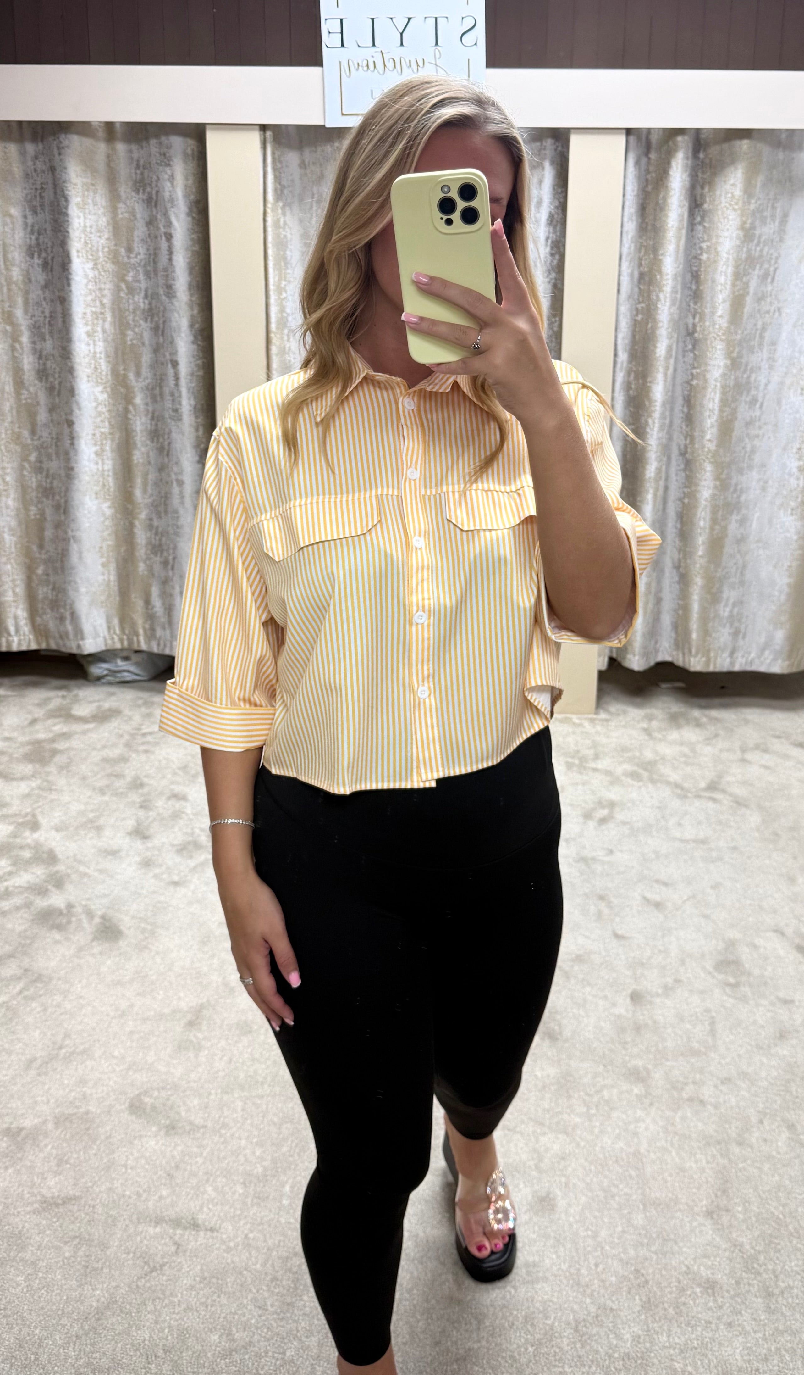Lemon Pinstripe Cropped Oversized Shirt