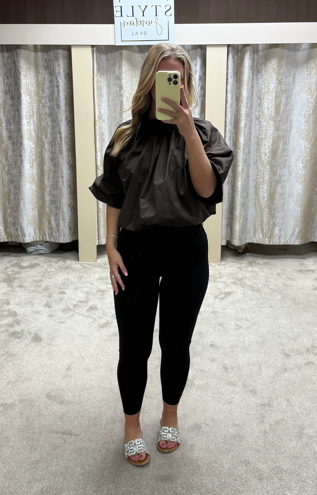 Bow Tie Detail Elasticated Bubble Hem Blouse