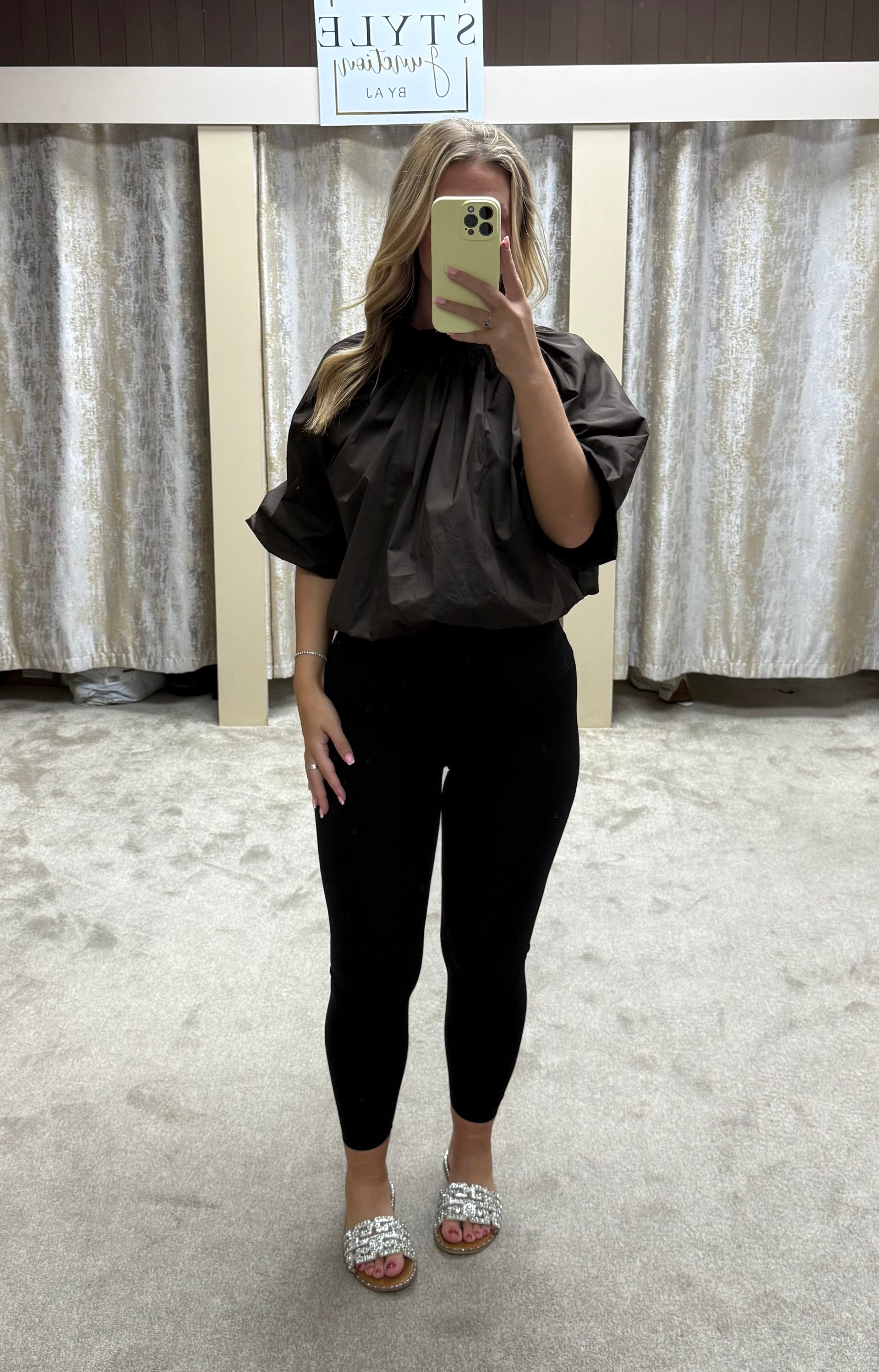 Bow Tie Detail Elasticated Bubble Hem Blouse