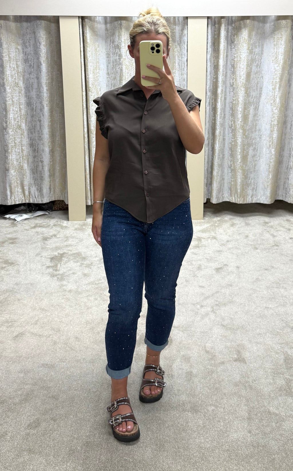 Diamanté Stretchy Mom Jeans - Dark Denim