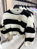 Bubble Knit Striped Cropped Jumper - Black & White