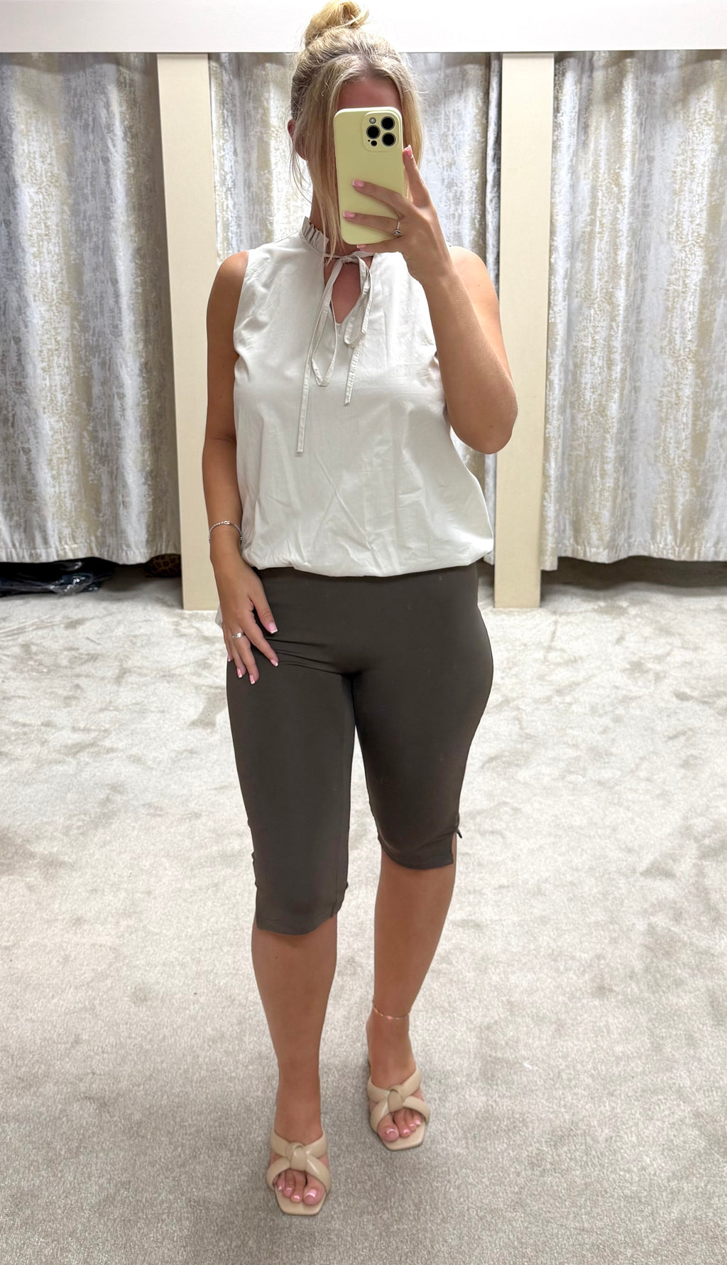 Elasticated Bubble Hem Top With Neck Tie Detail