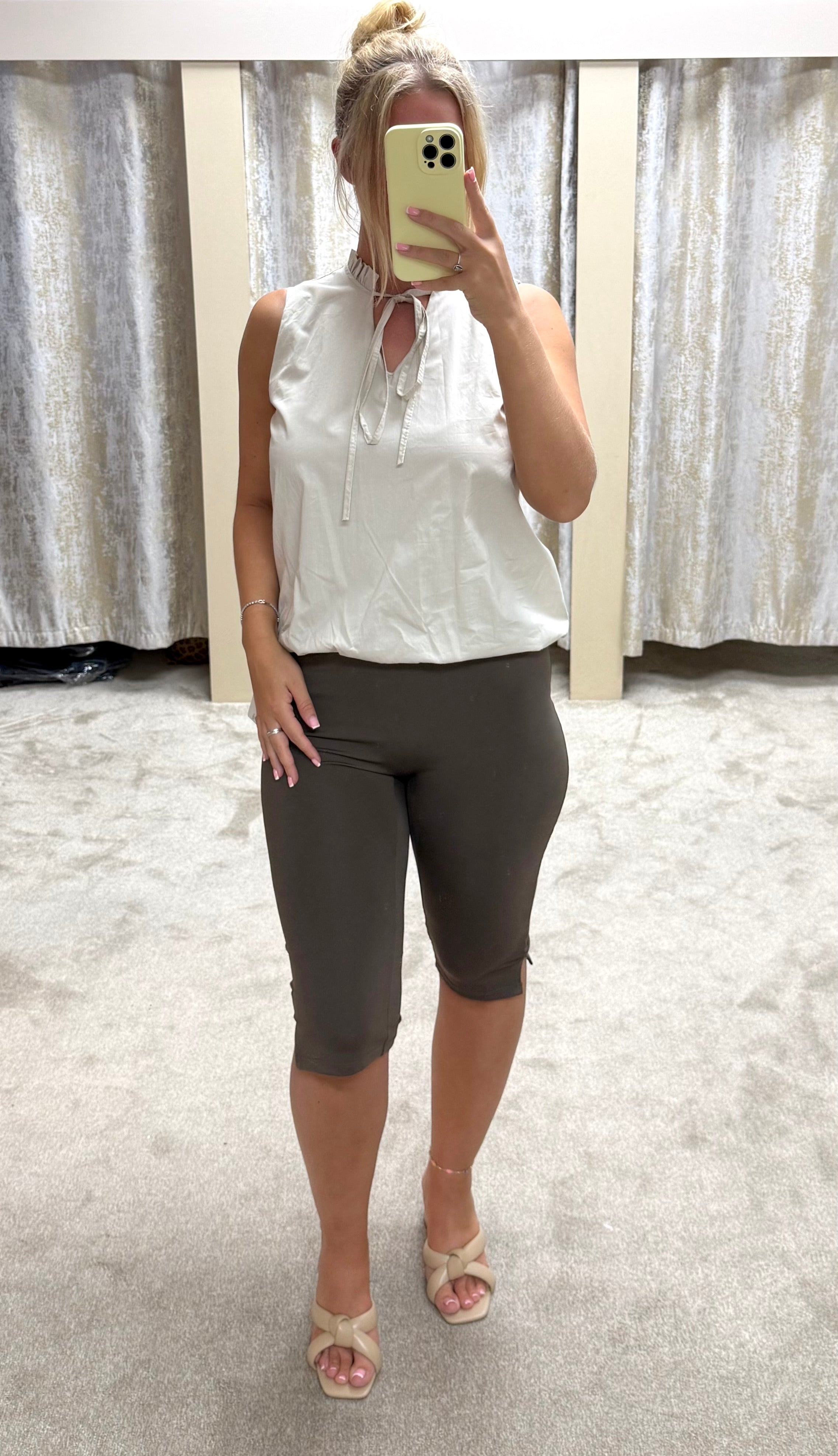 Elasticated Bubble Hem Top With Neck Tie Detail