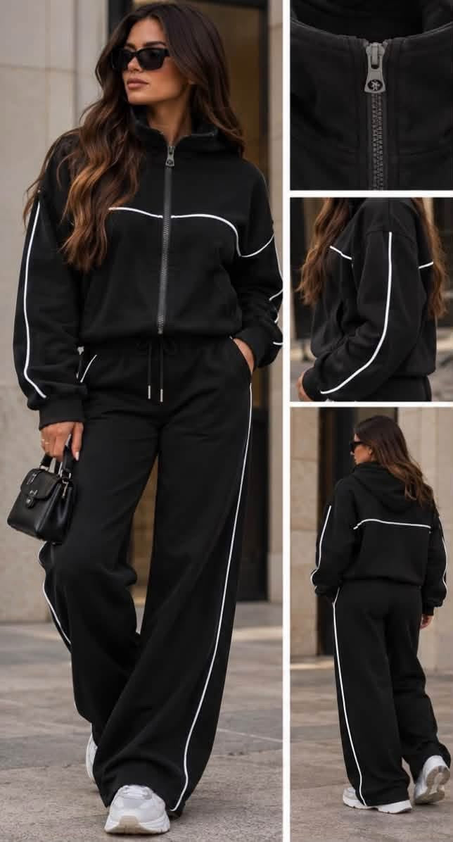 Black & White Zip Up Lounge Set