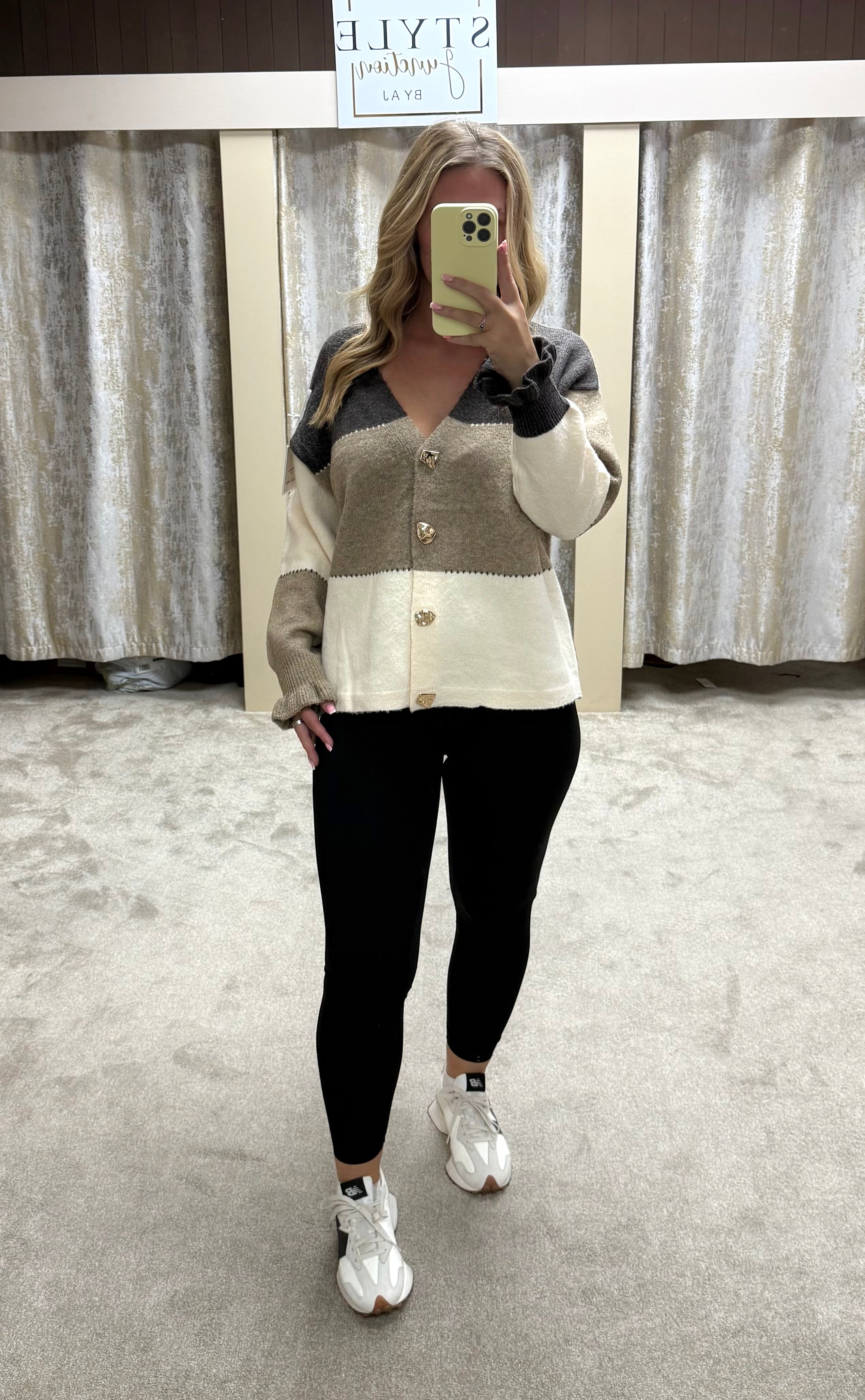 Neutral Cardigan With Gold Buckle Detail