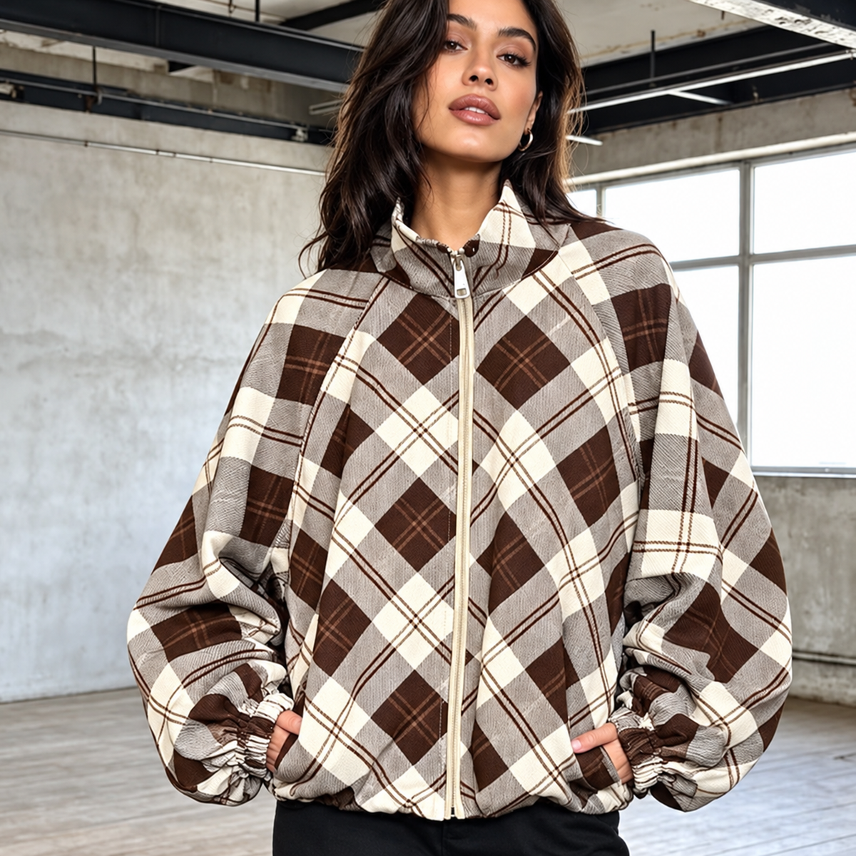 Burberry Inspired Elasticated Bubble Hem Windbreaker Jacket