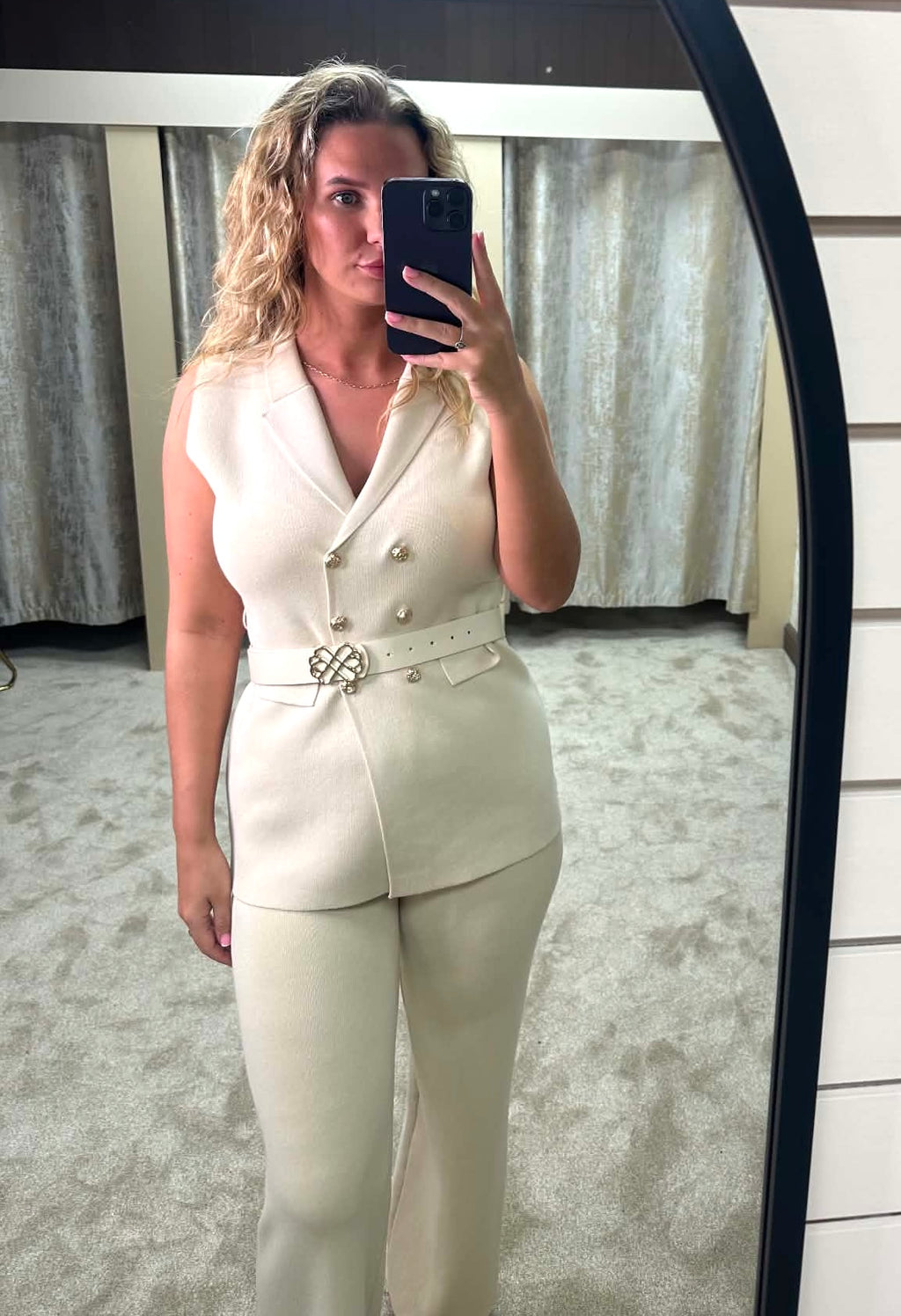 Gold Detail Belted Waistcoat & Trouser Co Ord