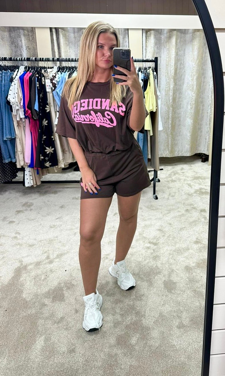 San Diego California Bubble Hem Cropped Top & Shorts Co Ord