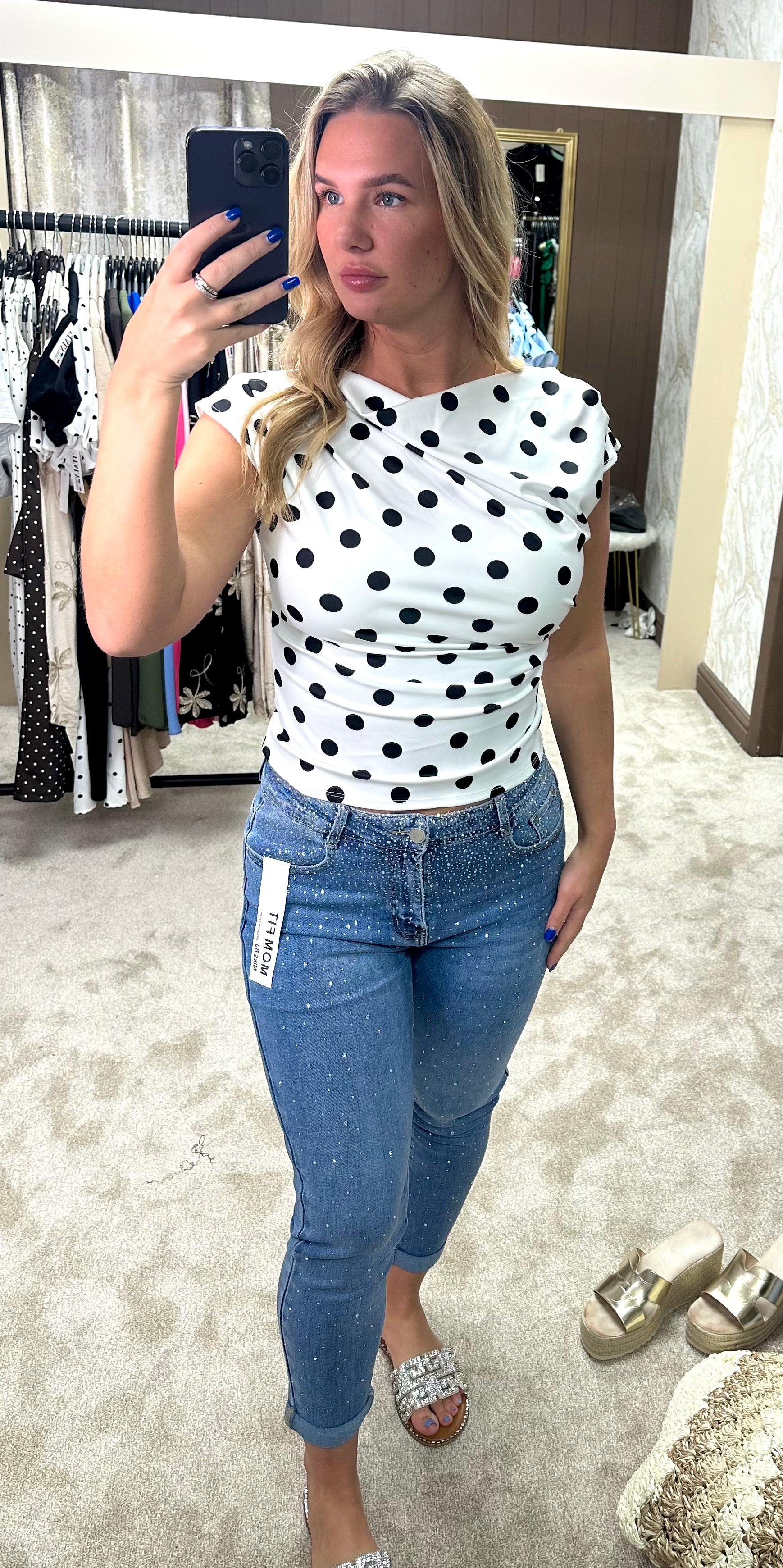 Polka Dot Ruched Detail Top