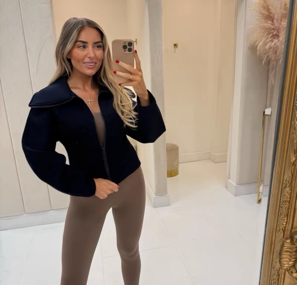 Z Inspired Waist Cinching Scuba Zip Up Jacket
