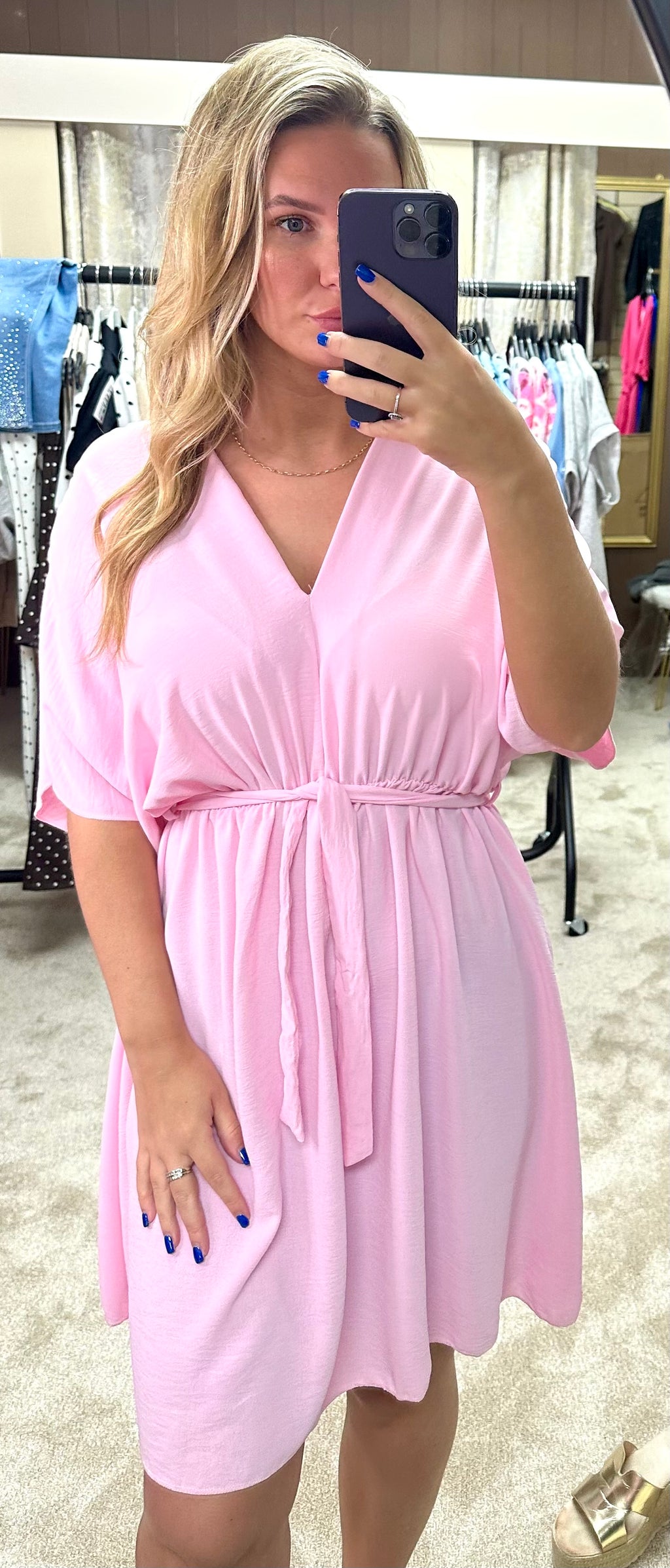 Angel Sleeve Elasticated Tie Waist Dress