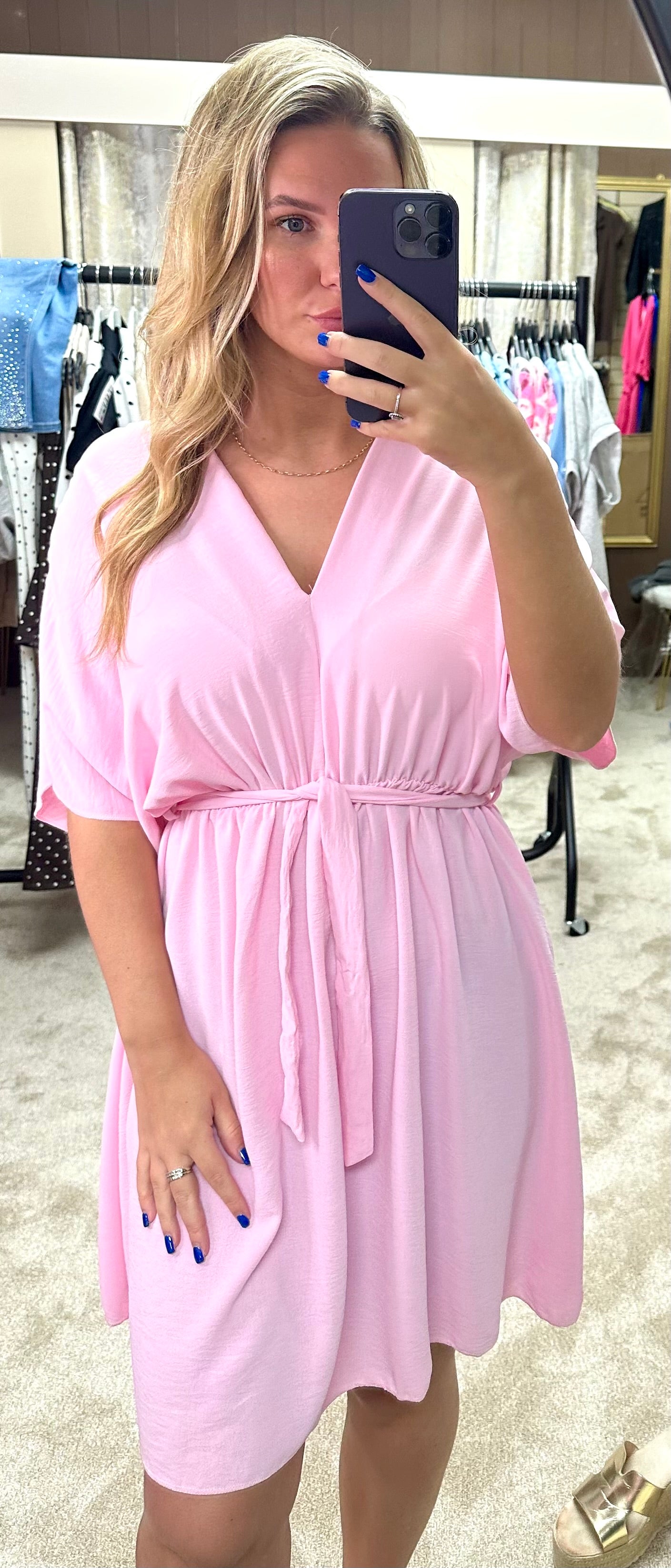 Angel Sleeve Elasticated Tie Waist Dress