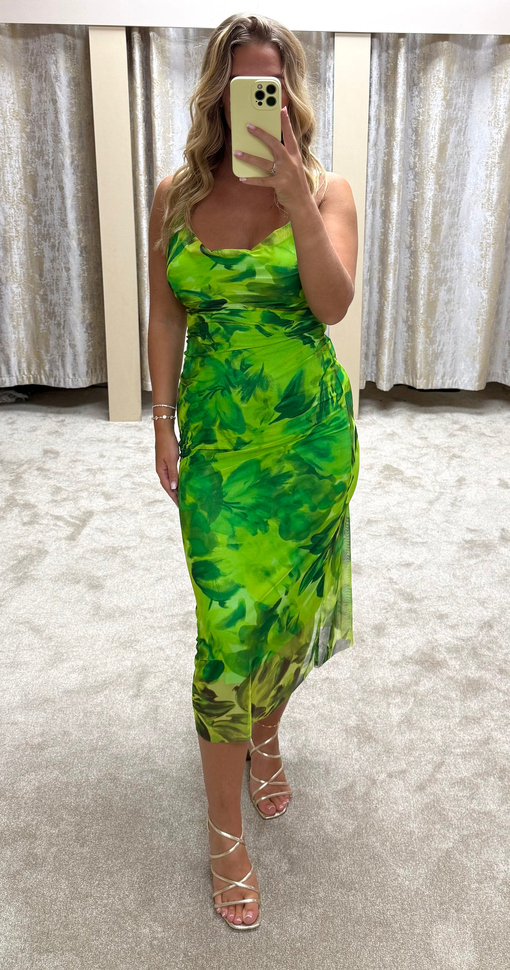 Floral Mesh Lined Bodycon Midi Dress