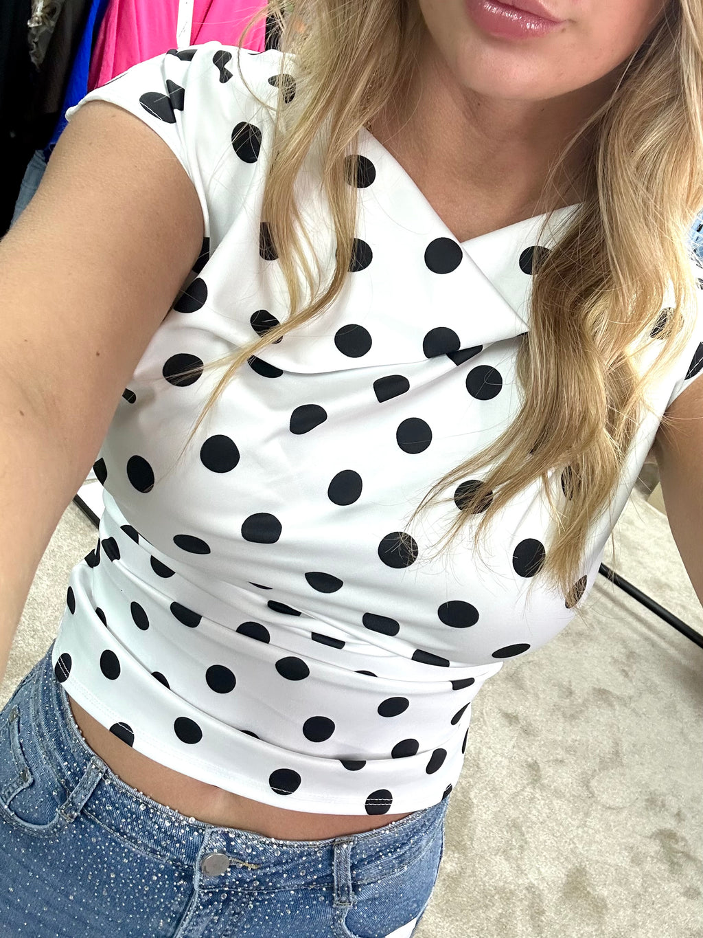 Polka Dot Ruched Detail Top