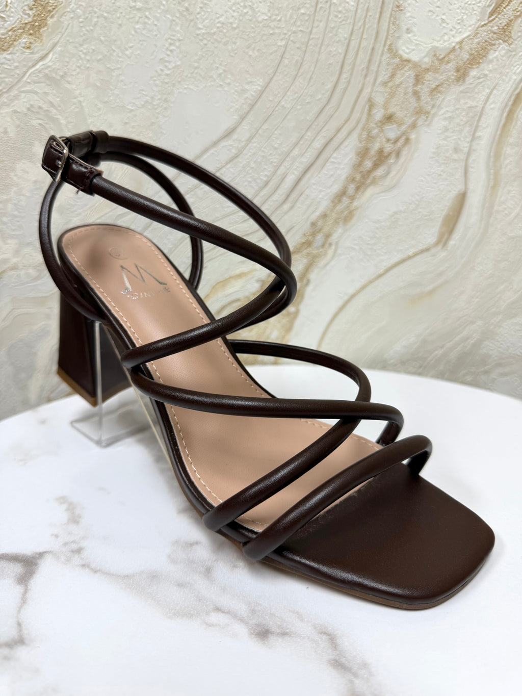 Strappy Comfy Block Heels - Chocolate Brown