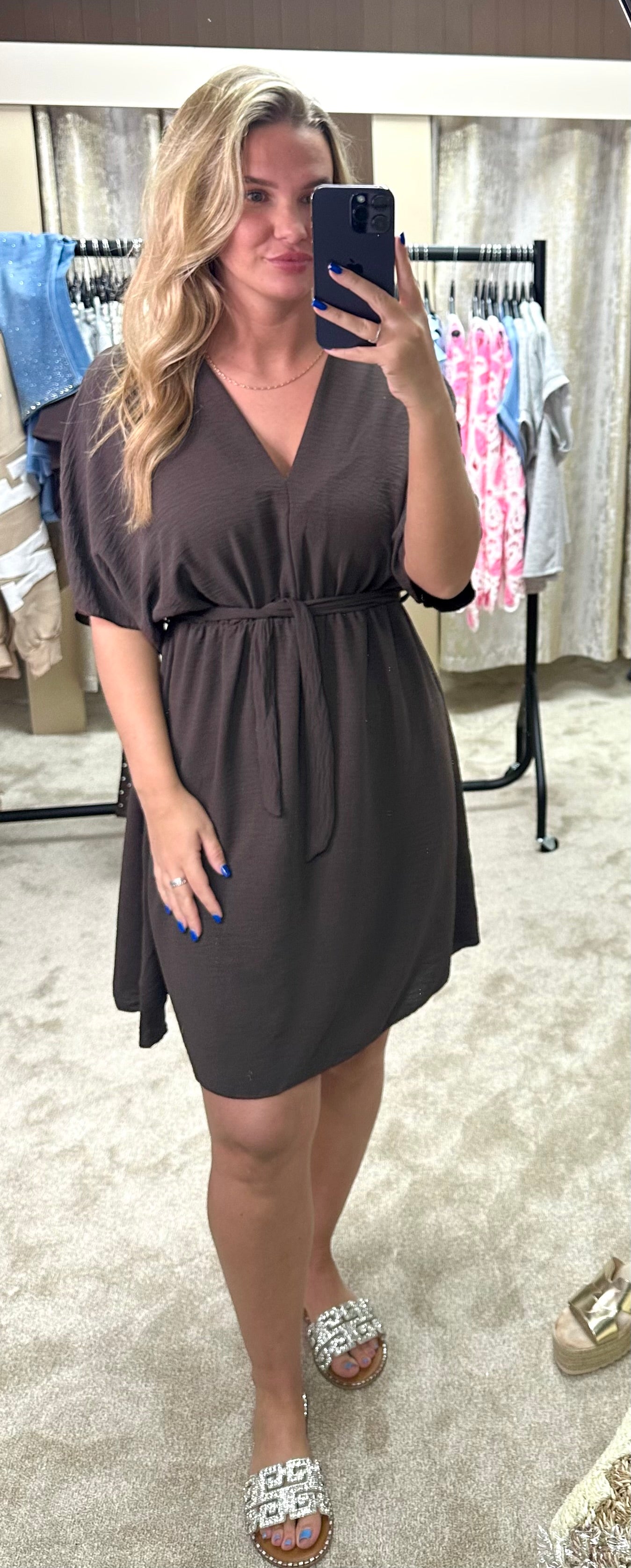 Angel Sleeve Elasticated Tie Waist Dress