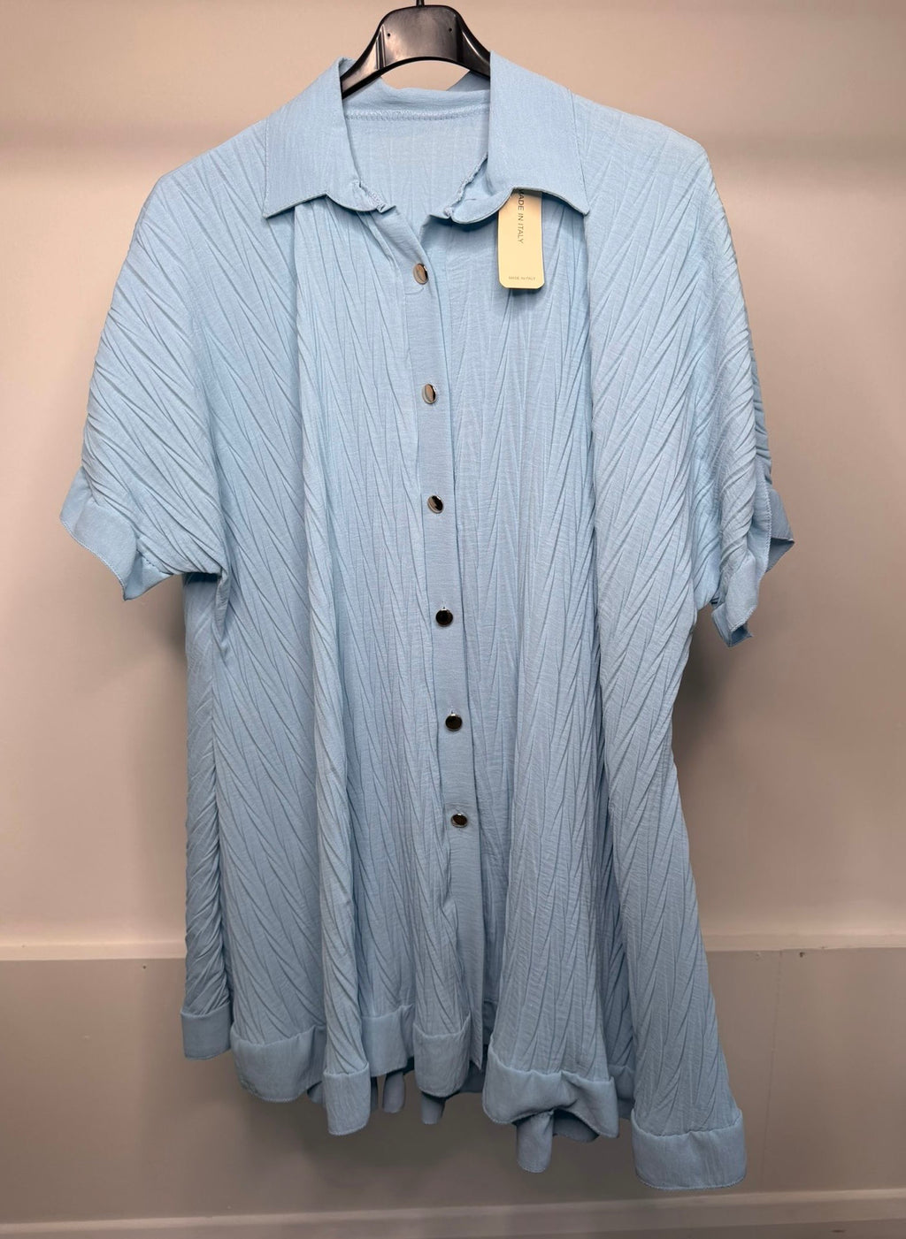 Gold Button Pleated Ruffle Hem Oversized Dress