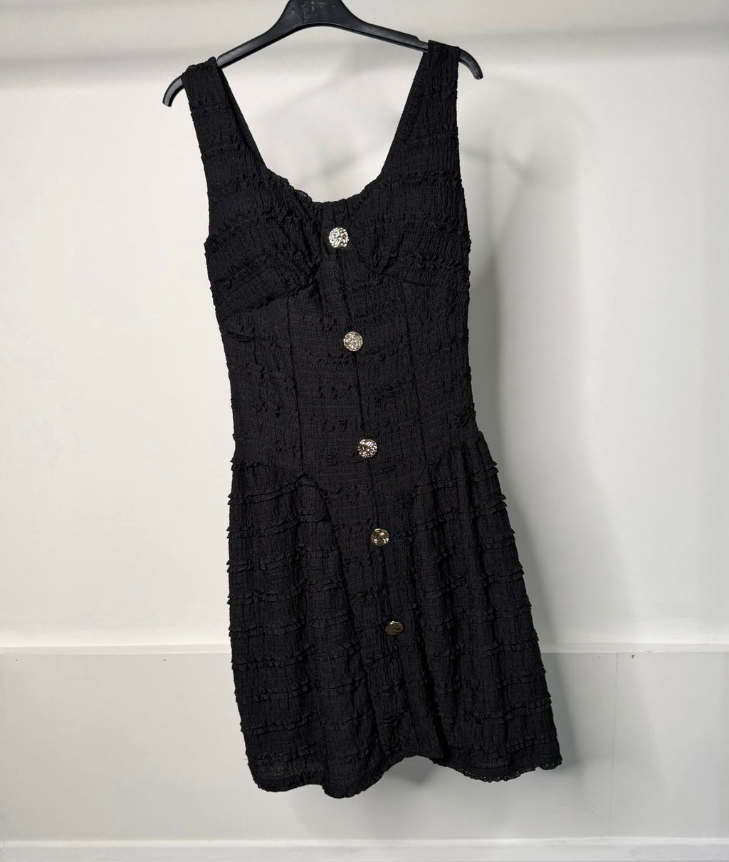 Gold Button Detail Waist Cinching Stretchy Dress