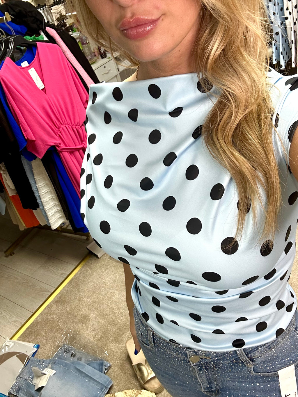 Polka Dot Ruched Detail Top