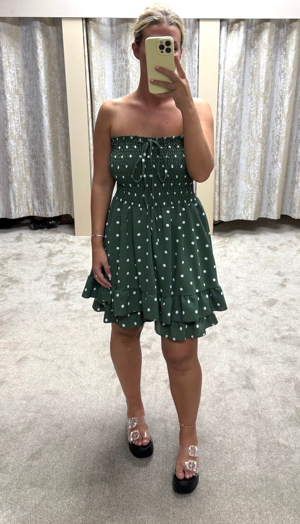 Bandeau Elasticated Tiered Dress With Shorts Underneath