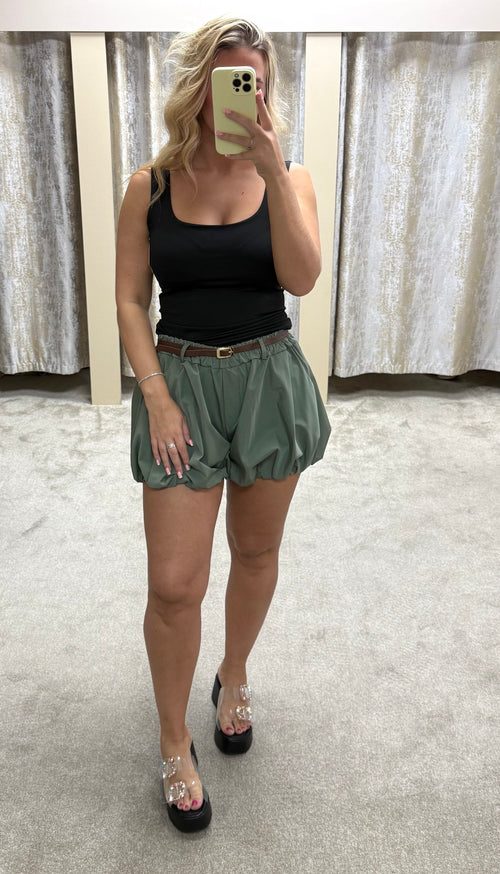 Balloon Hem Elasticated Belted Shorts