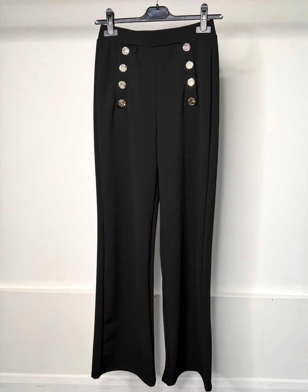 Black Soft Formal Trousers With Gold Crinkle Button Detail