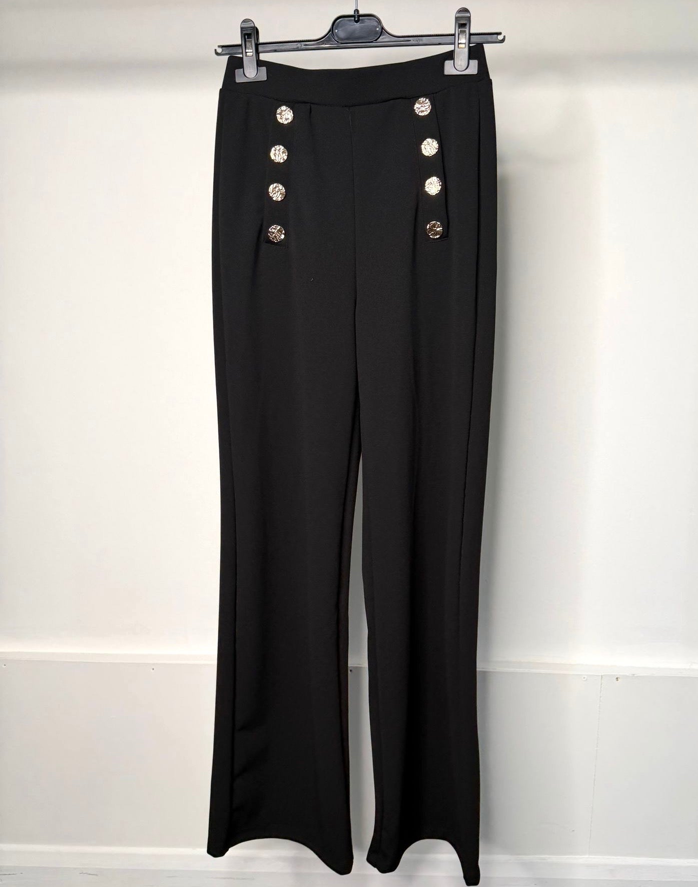 Black Soft Formal Trousers With Gold Crinkle Button Detail