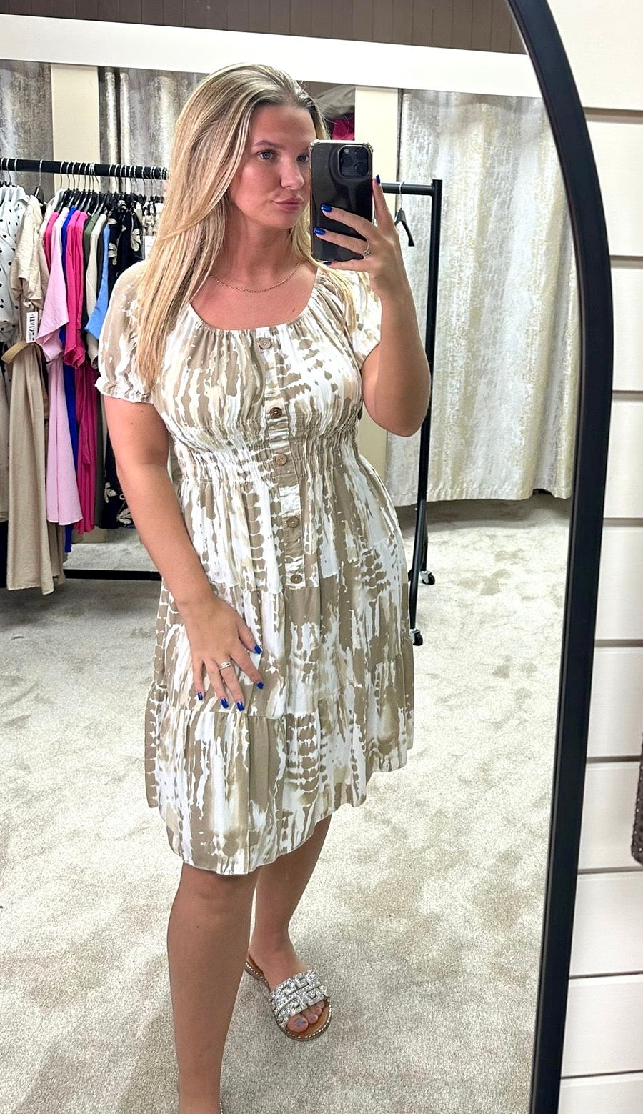 Tie Dye Elasticated Waist Cinching Tiered Dress