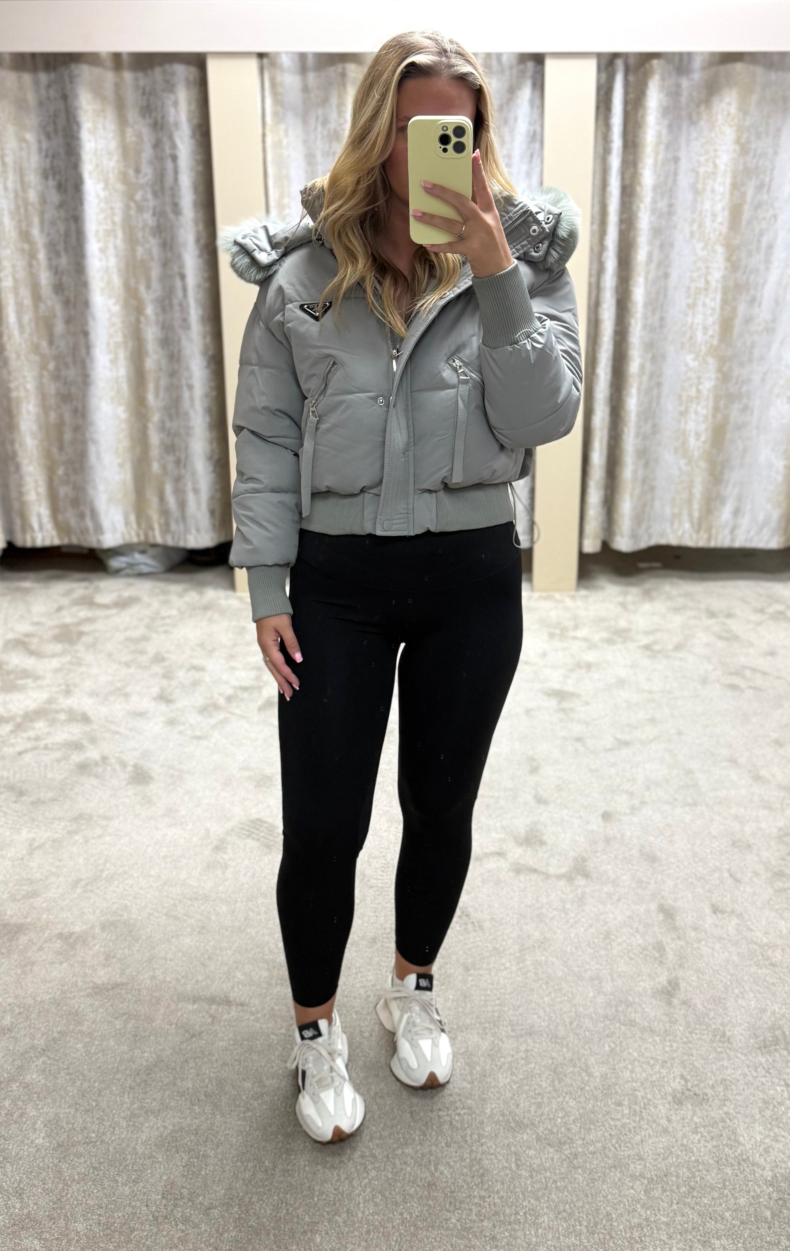 Luxe Faux Fur Paris Logo Coat - Grey / Blue