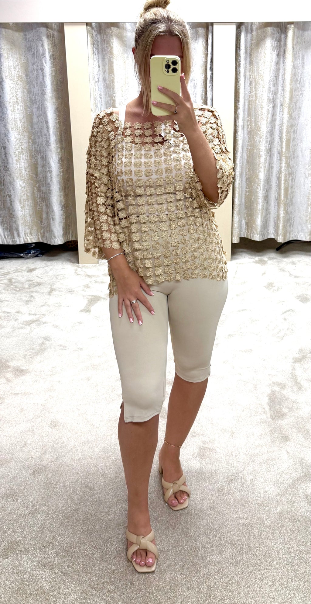 Metallic Crochet Flower Top
