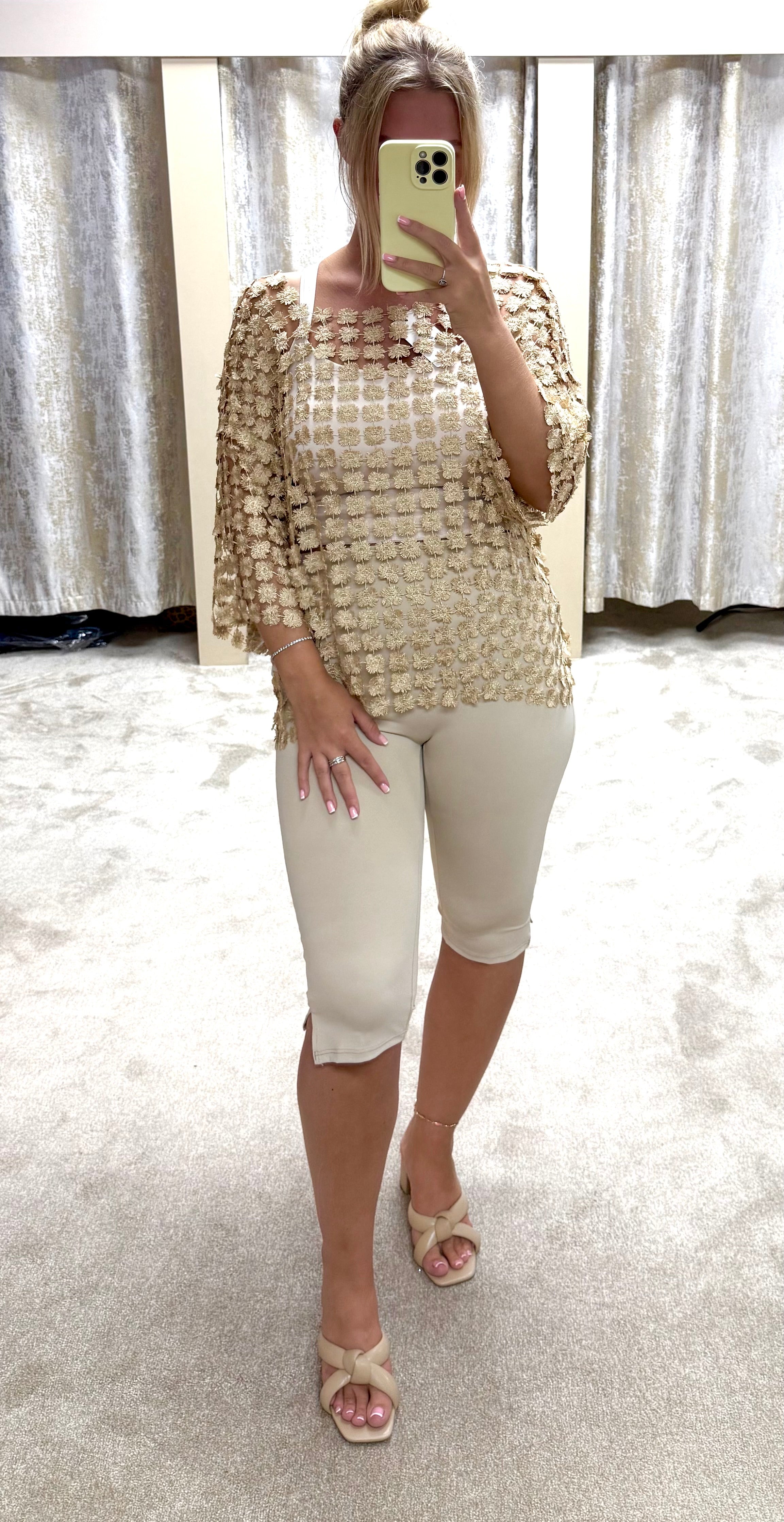 Metallic Crochet Flower Top