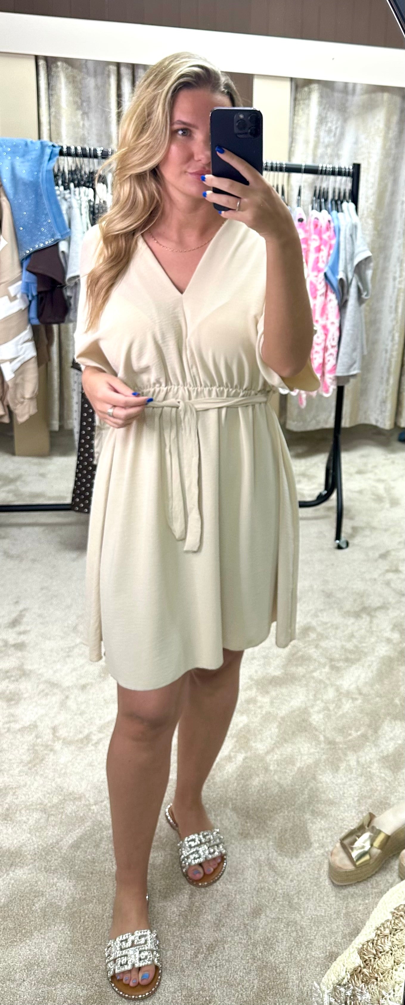 Angel Sleeve Elasticated Tie Waist Dress