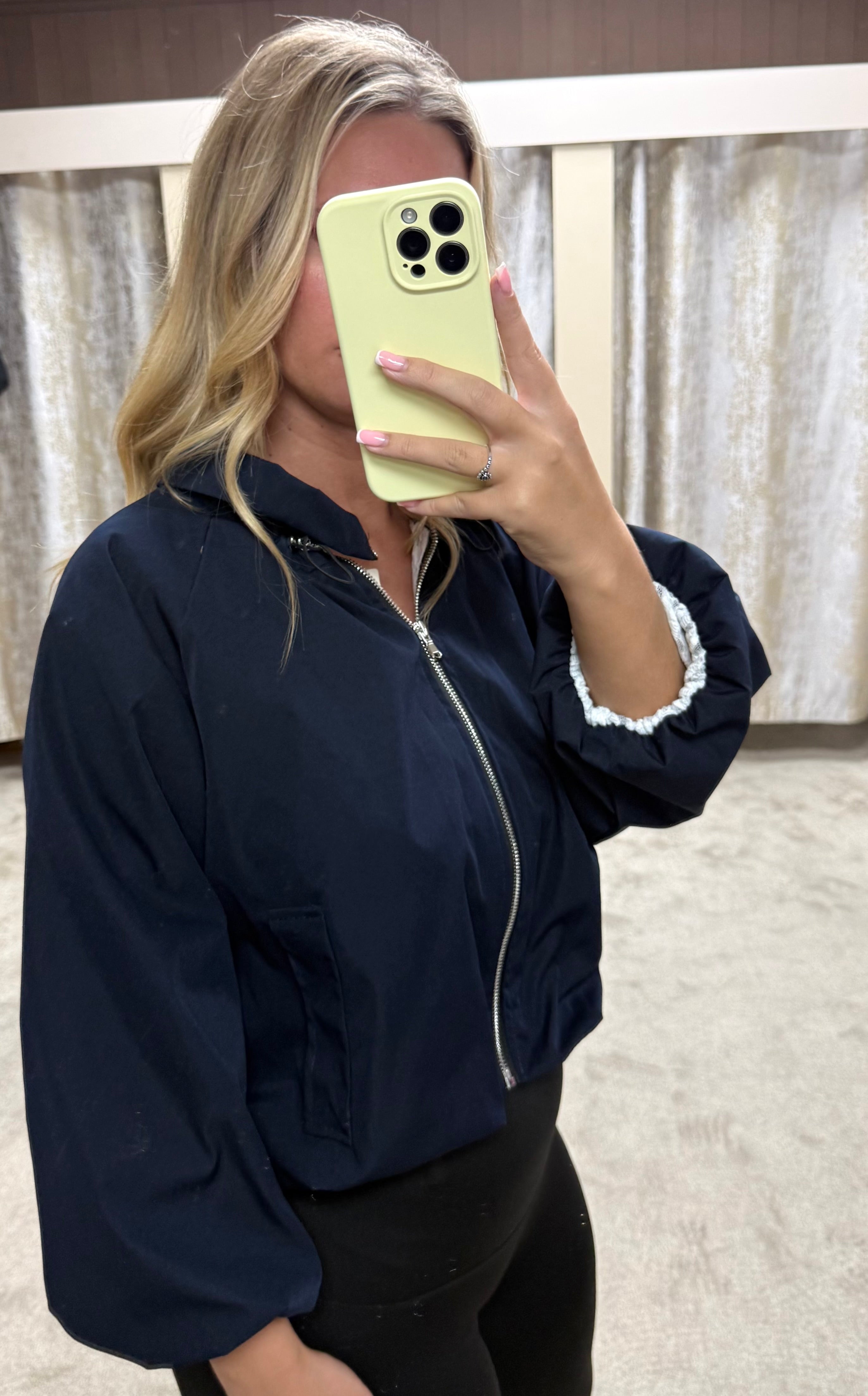 Ruched Collar Detail Waist Cinching Elasticated Zip Up Jacket