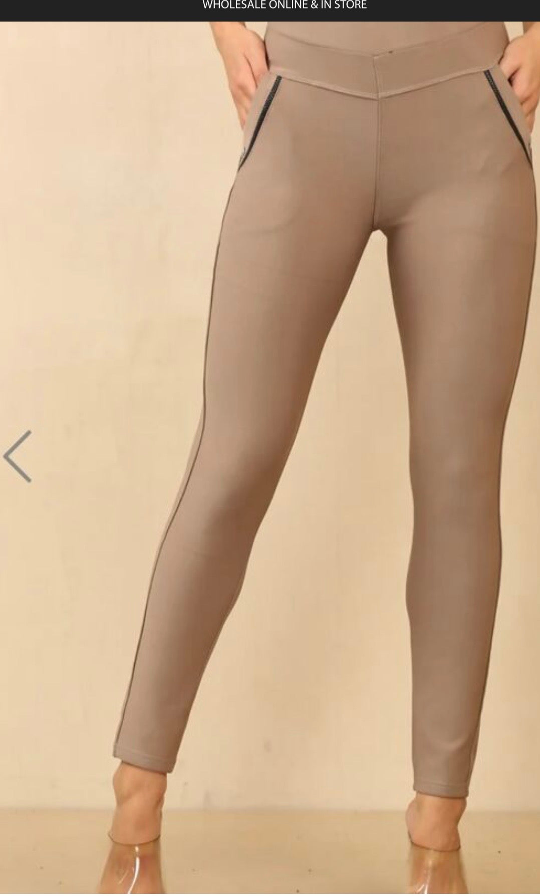 High Waisted Double Band Pocket Leggings - Taupe