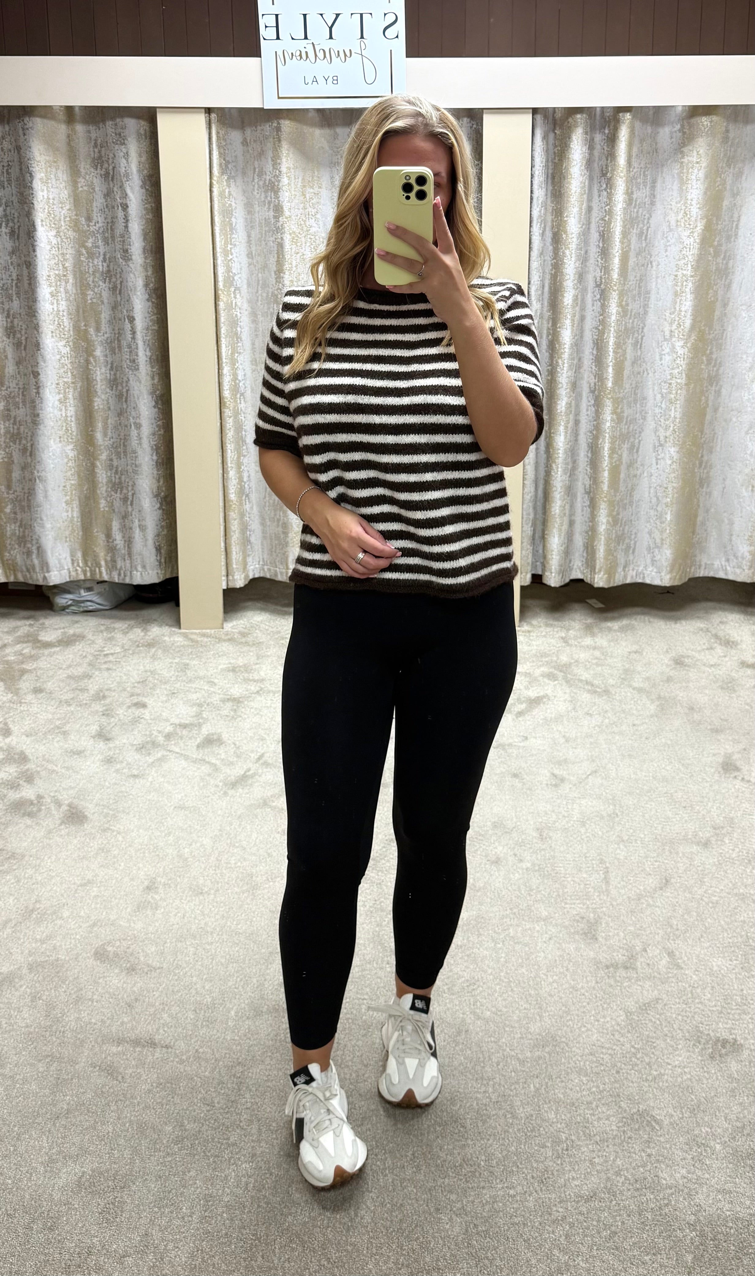 Brown & White Striped Short Sleeve Top