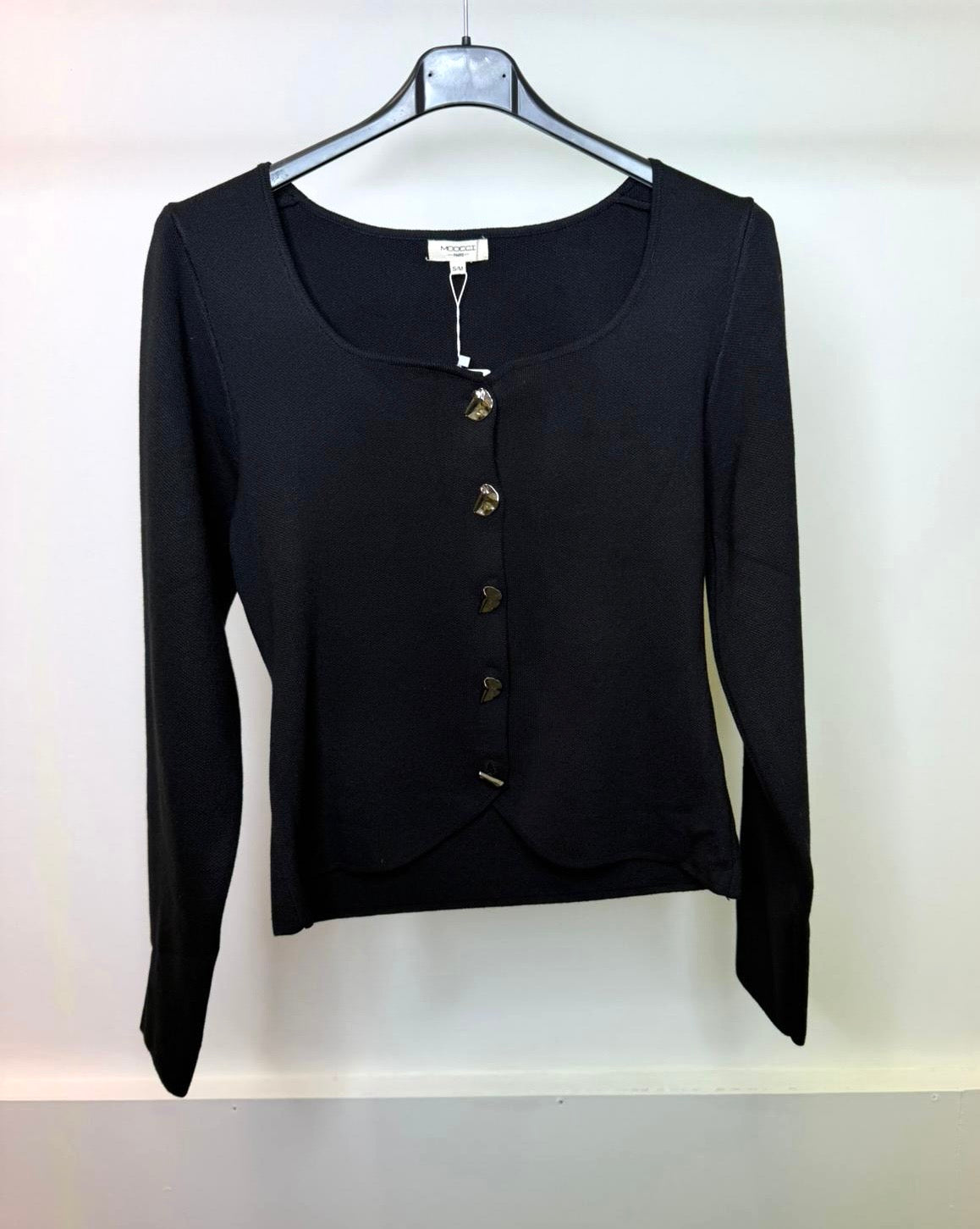 Silver Button Detail Round Neck Long Sleeve Top