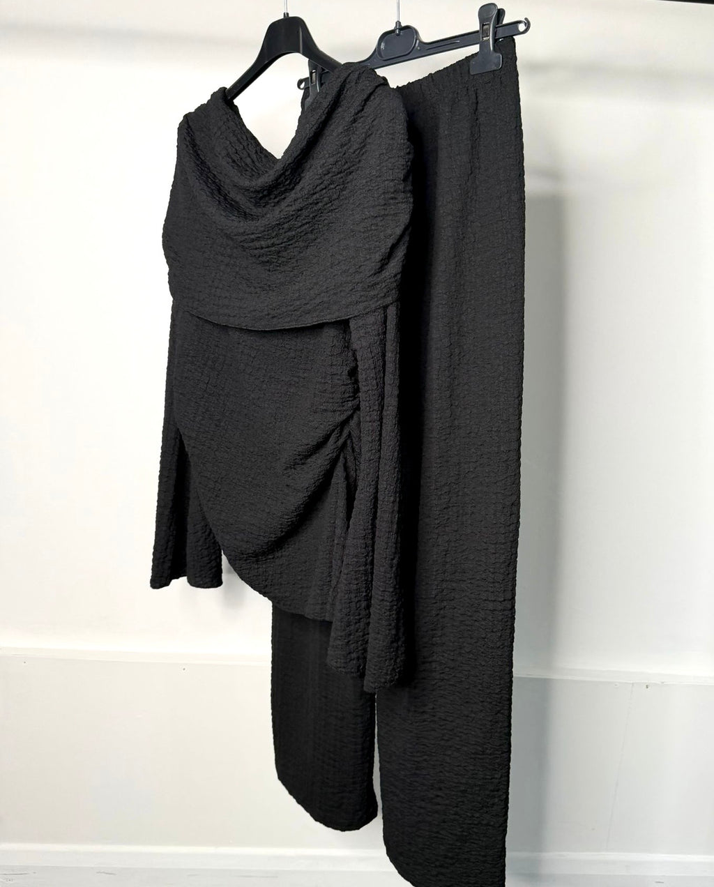 Off Shoulder Ruched Side Cheesecloth Co Ord