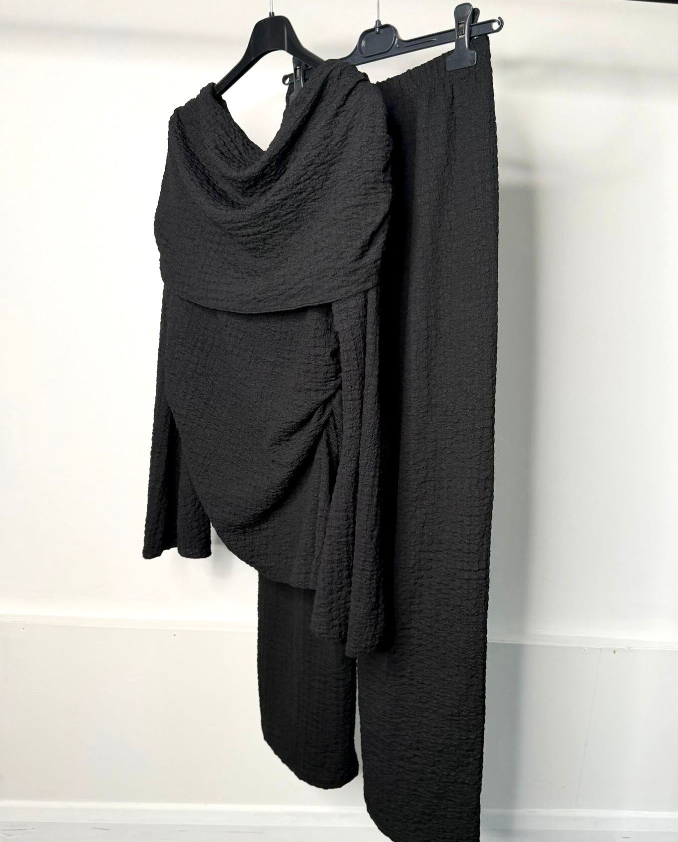 Off Shoulder Ruched Side Cheesecloth Co Ord