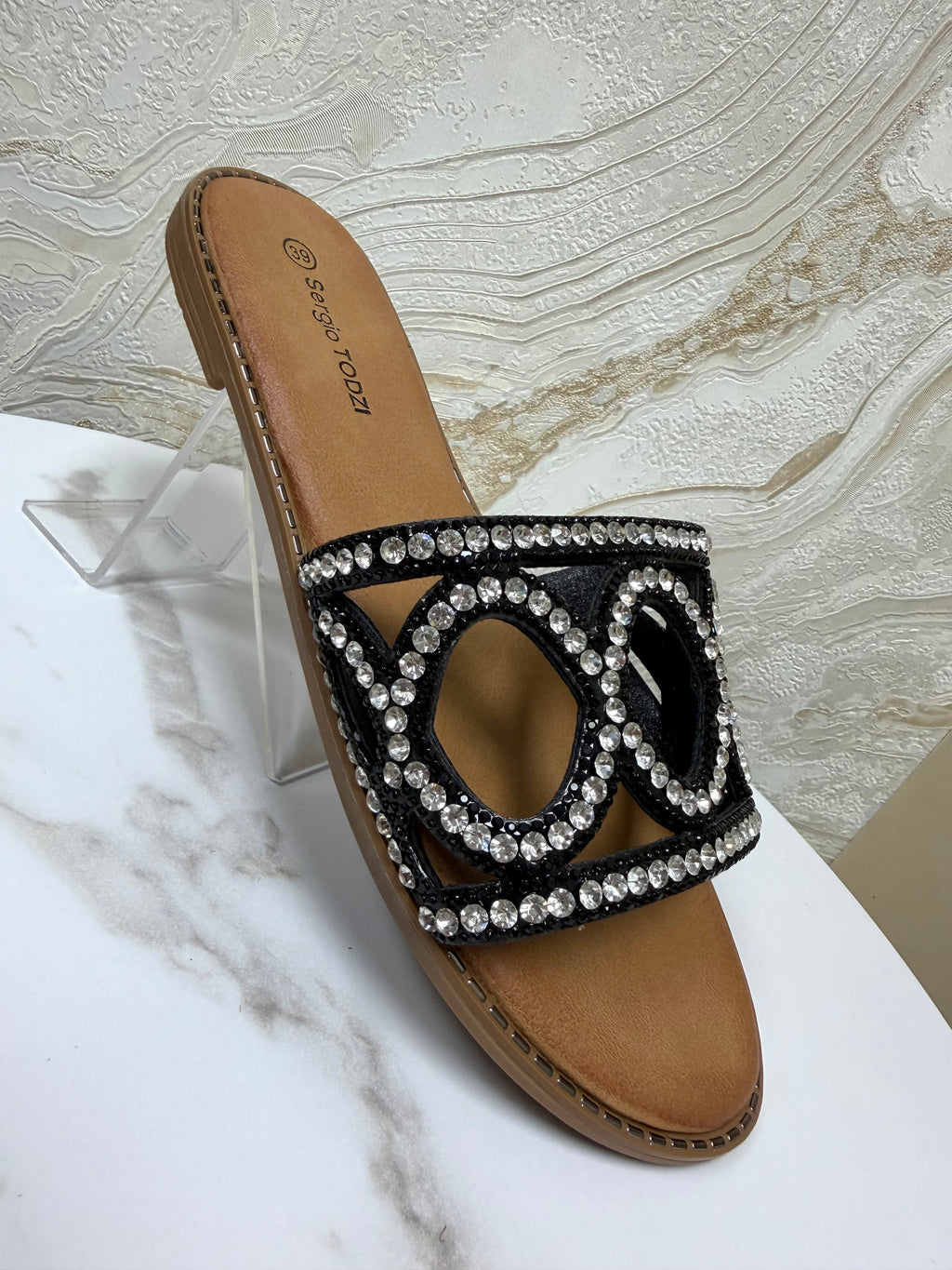 Diamanté Soft Sole Sliders - Black