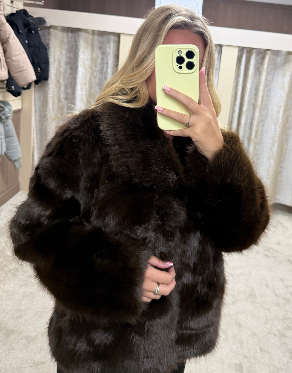 Luxe Faux Fur Jacket - Chocolate Brown