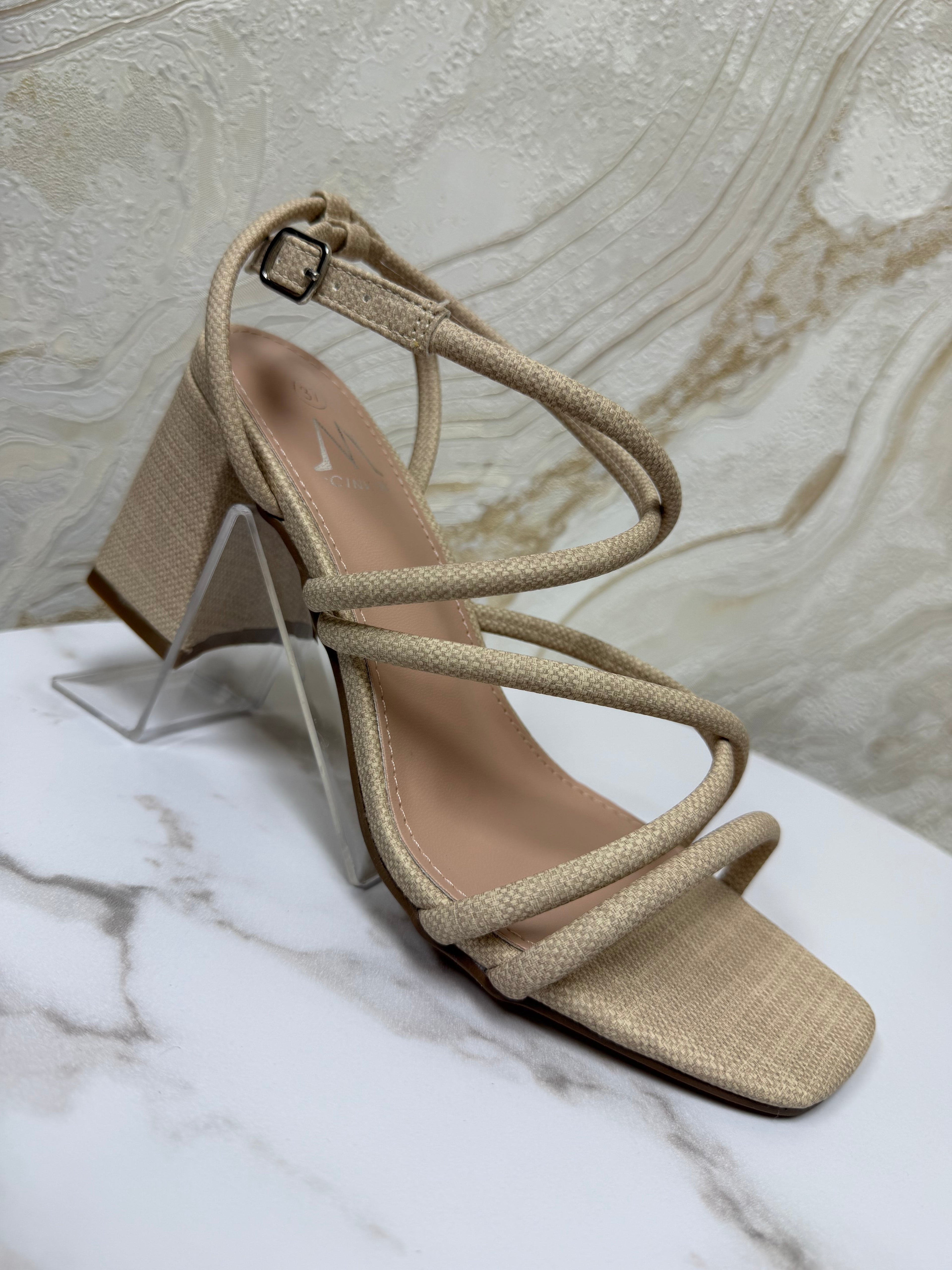Strappy Comfy Block Heels - Neutral