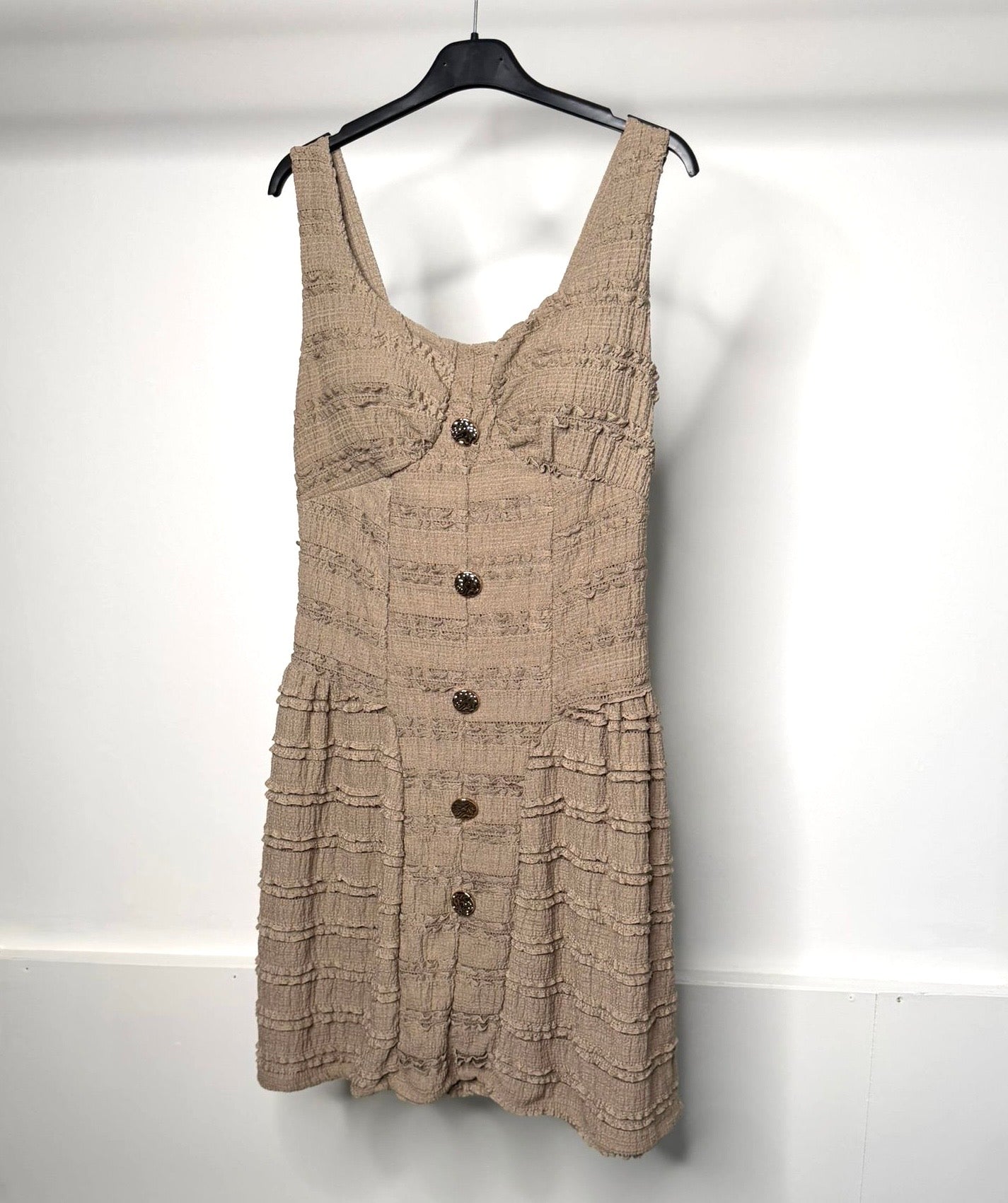 Gold Button Detail Waist Cinching Stretchy Dress