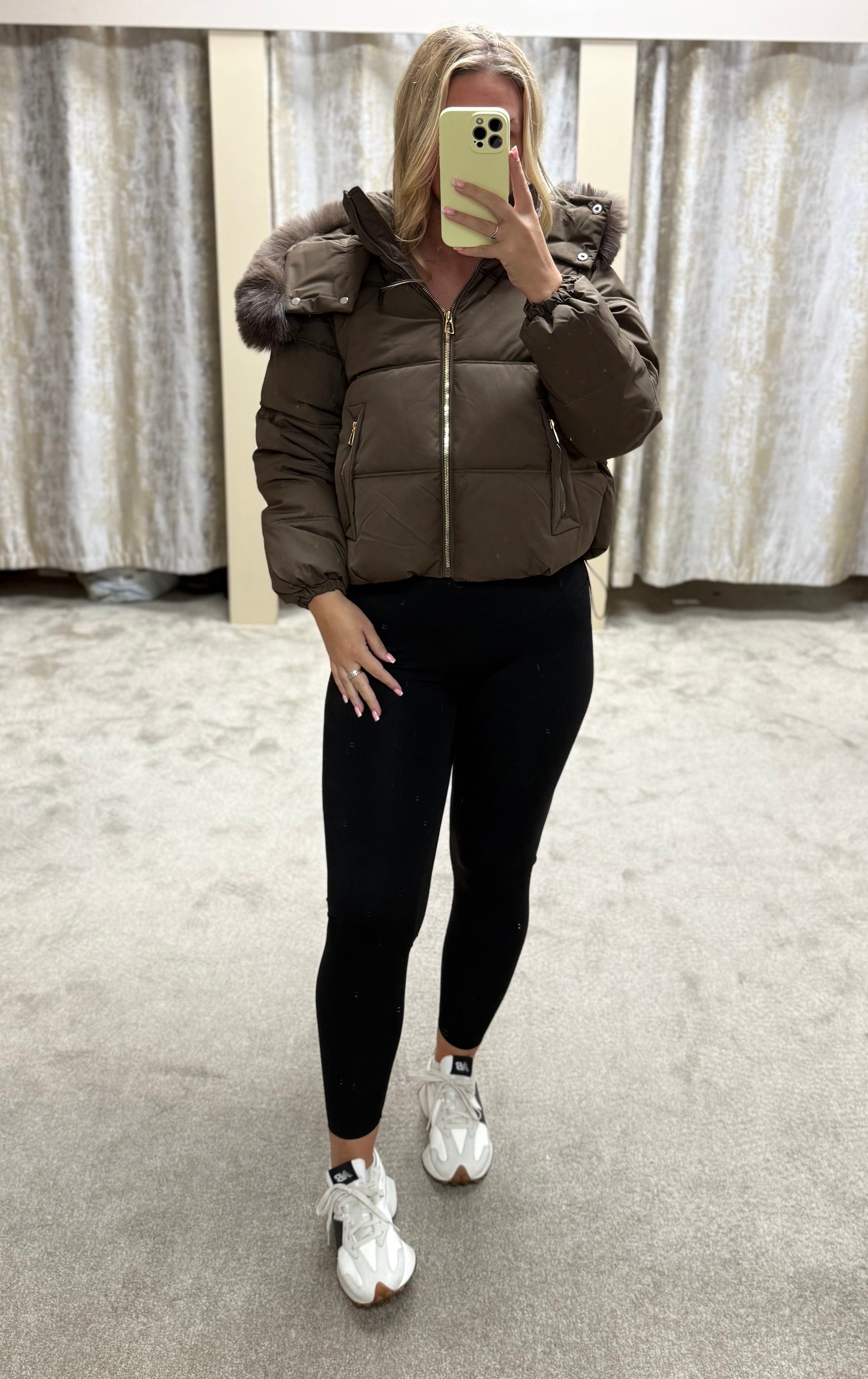 Luxe Faux Fur Gold Zip Detail Coat - Chocolate Brown
