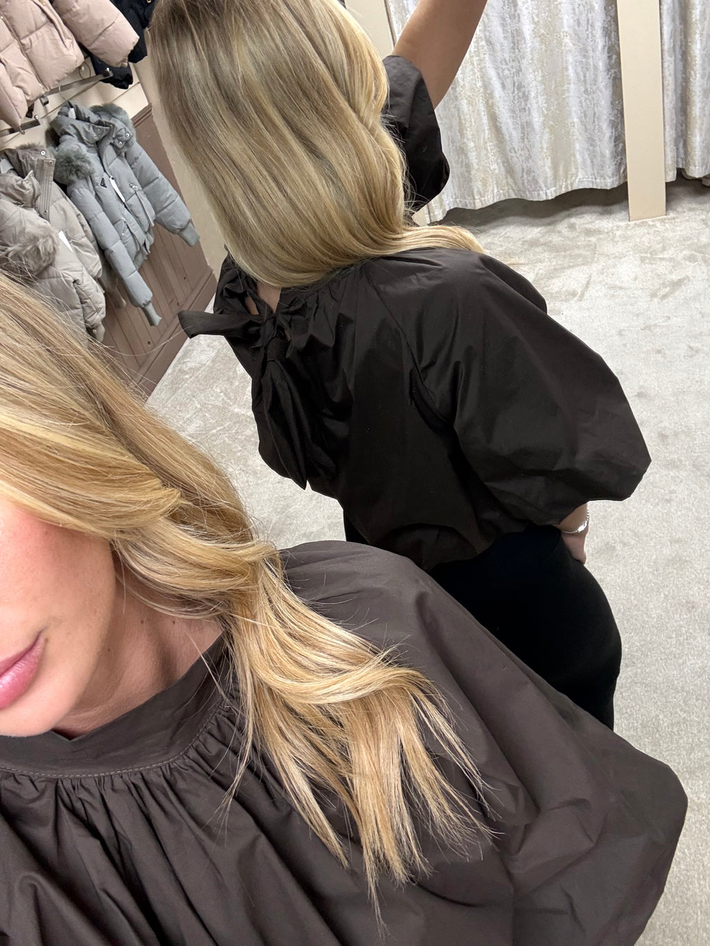 Bow Tie Detail Elasticated Bubble Hem Blouse