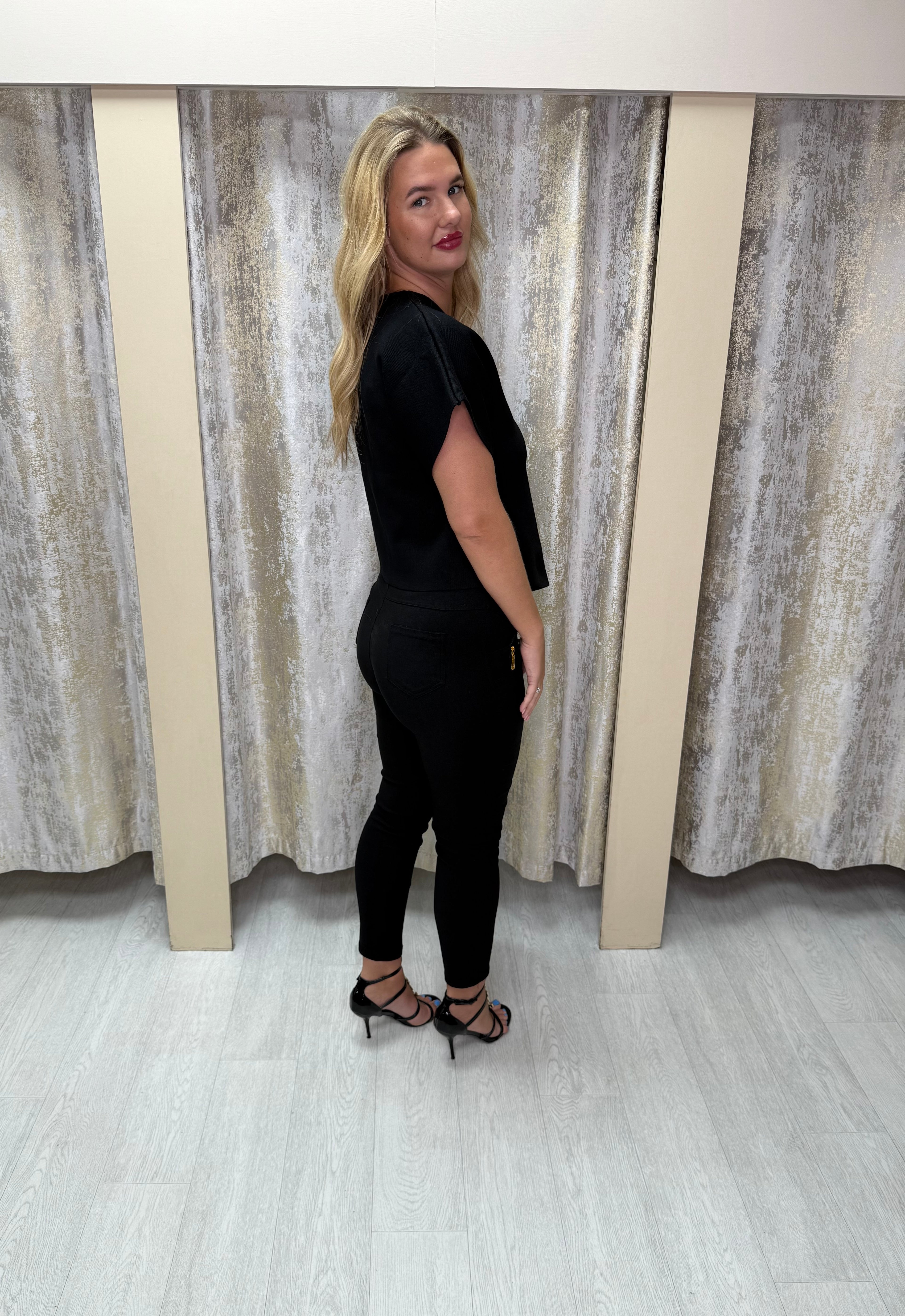 Cap Sleeve Wrap Top with Gold Button Detail