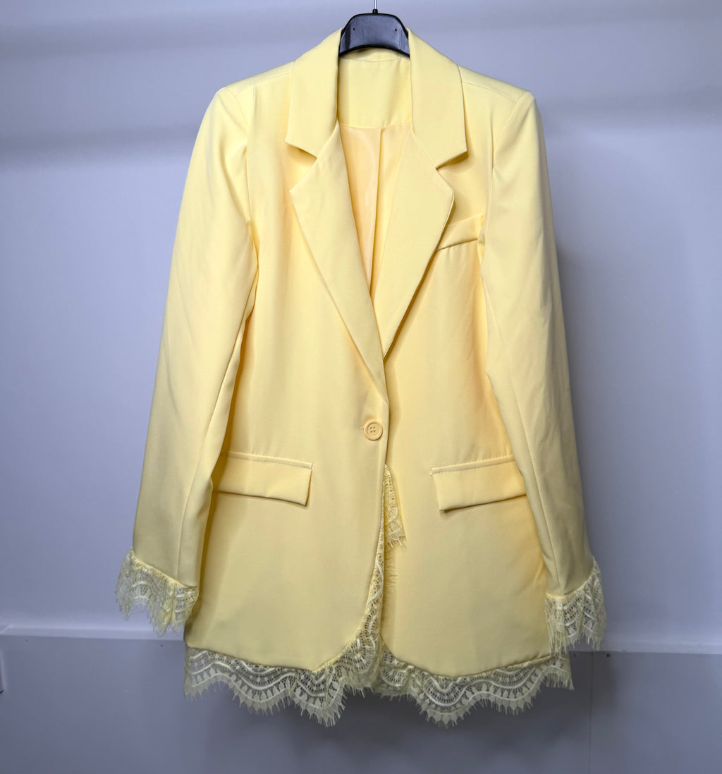 LUXE Waist Cinching Blazer With Lace Detail