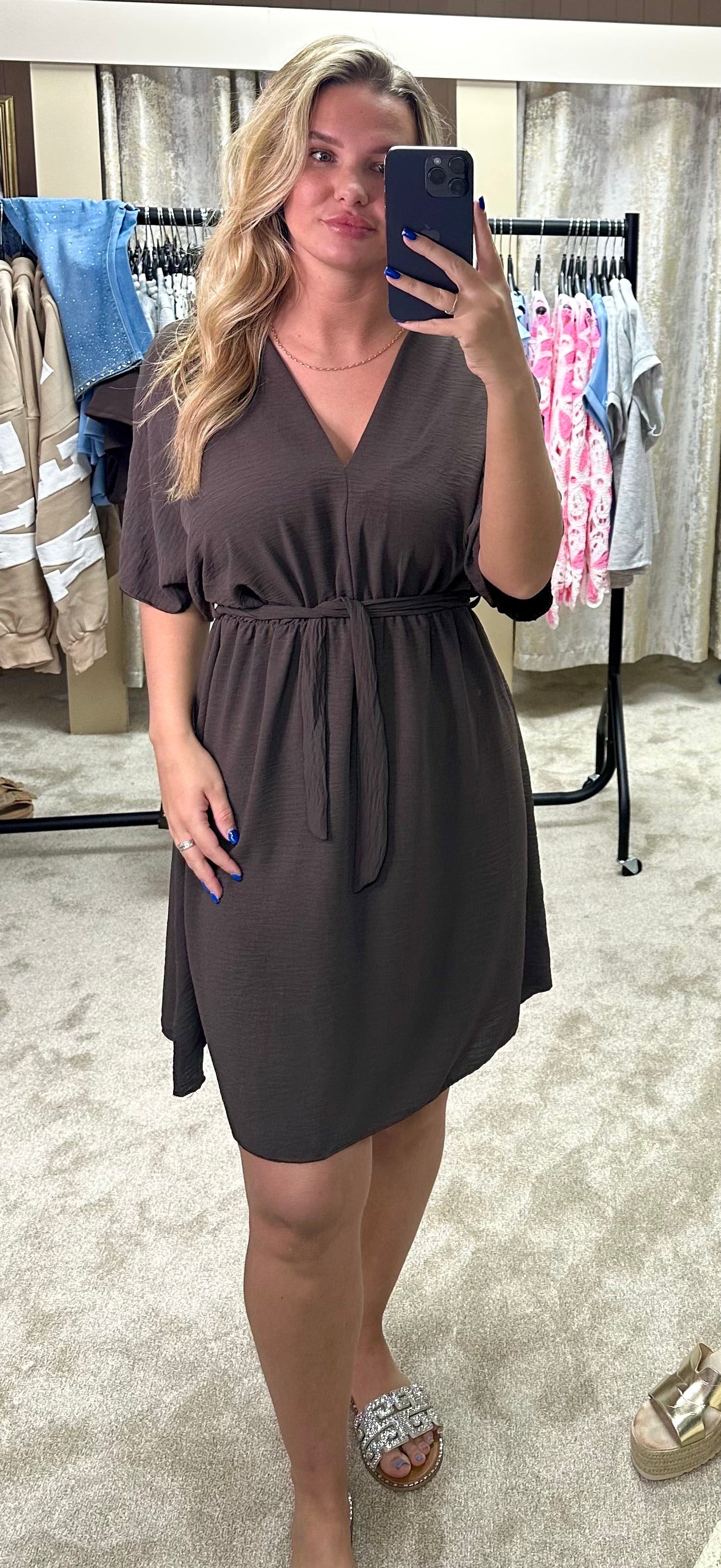 Angel Sleeve Elasticated Tie Waist Dress