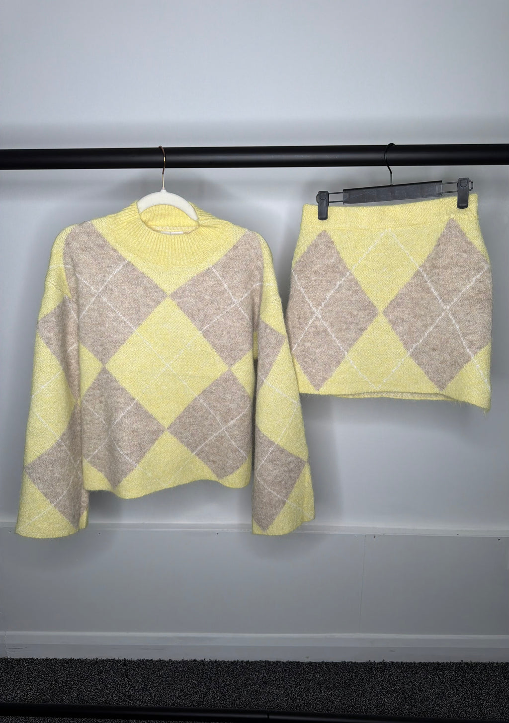 Diamond Check Pastel Soft Knit Jumper & Skirt Co Ord