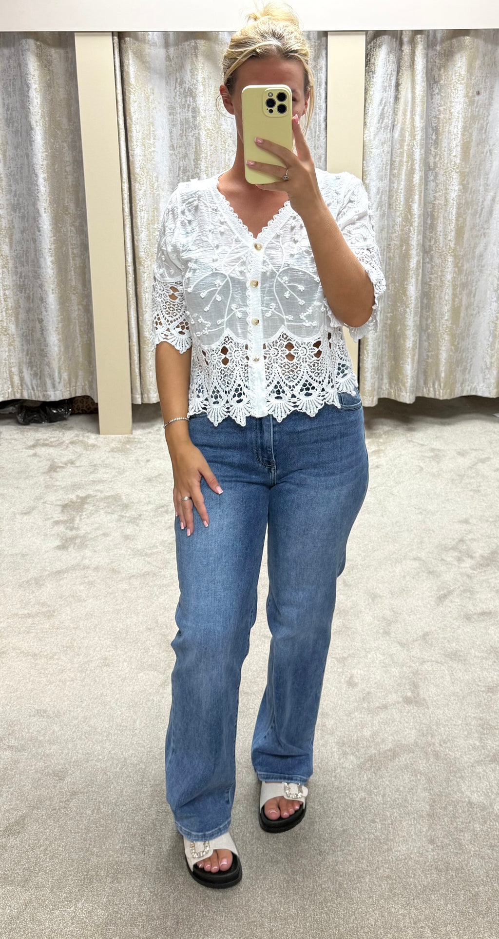 Flower Embroidered Crochet Detail Cardigan